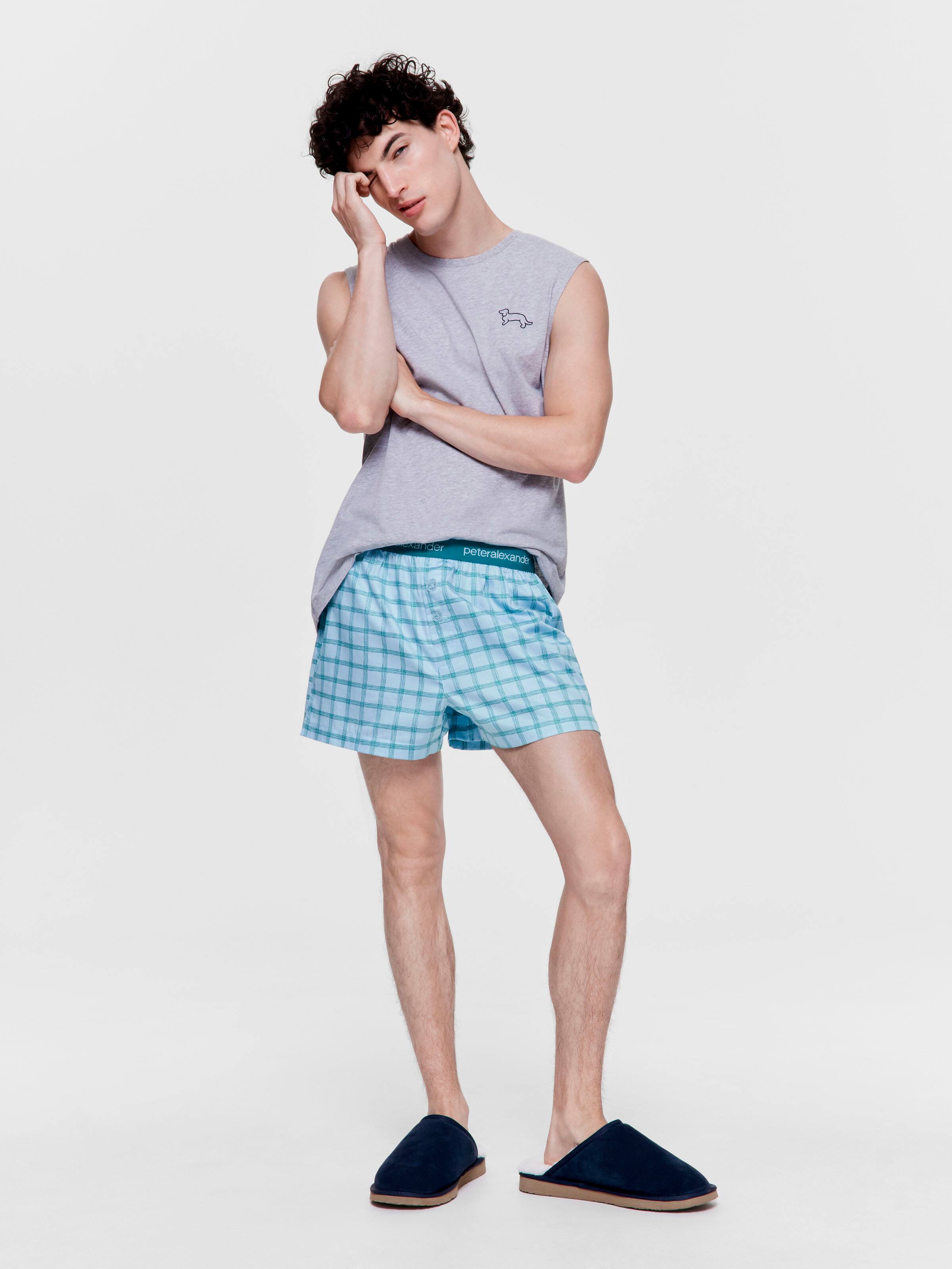 Blue Check 100% Cotton Boxer Short