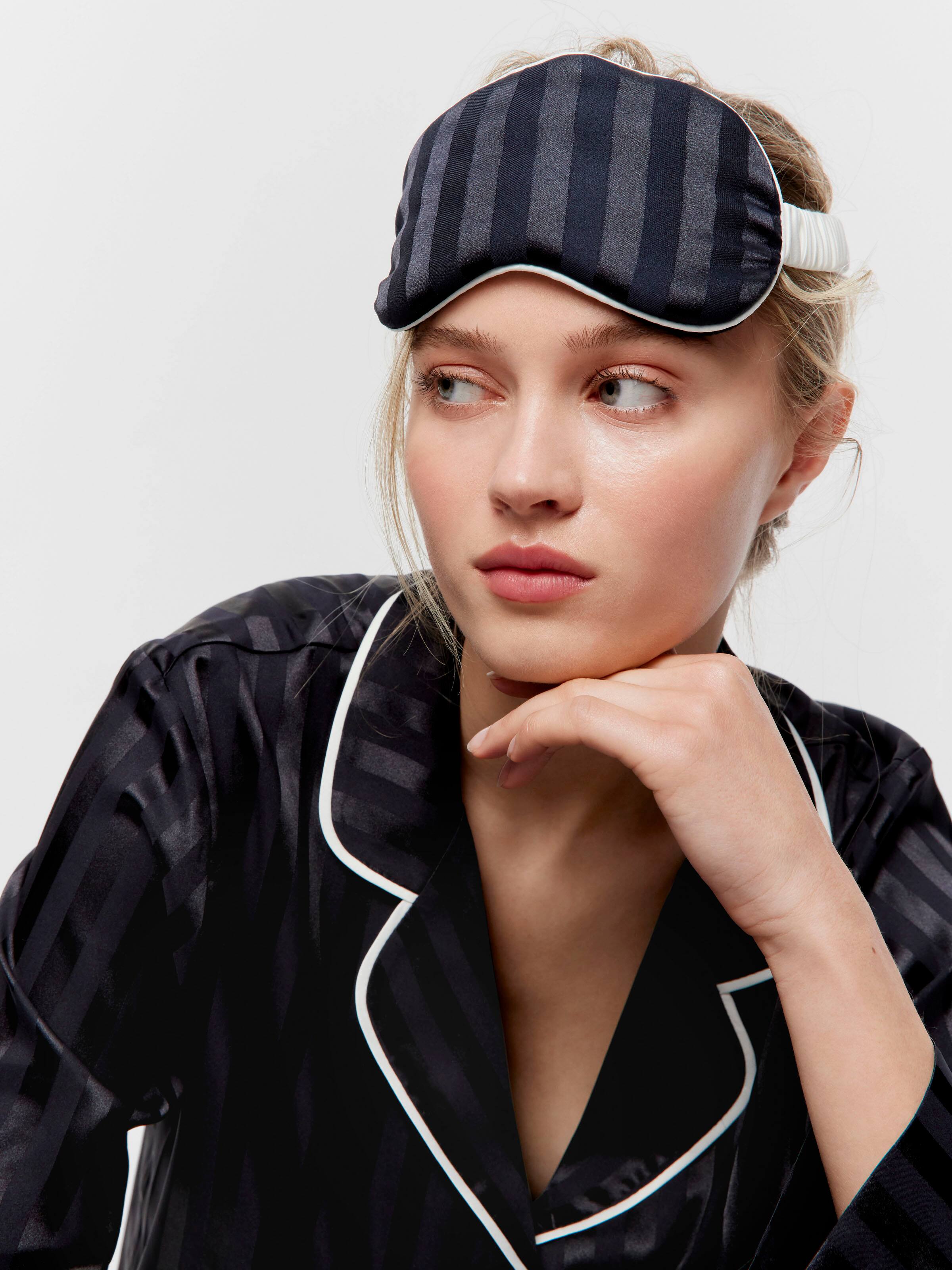 Black Stripe Satin Eye Mask