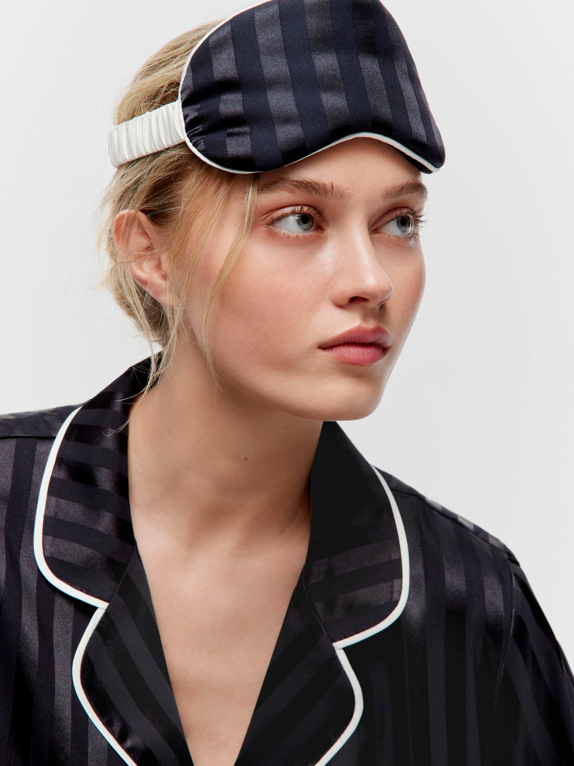 Black Stripe Satin Eye Mask