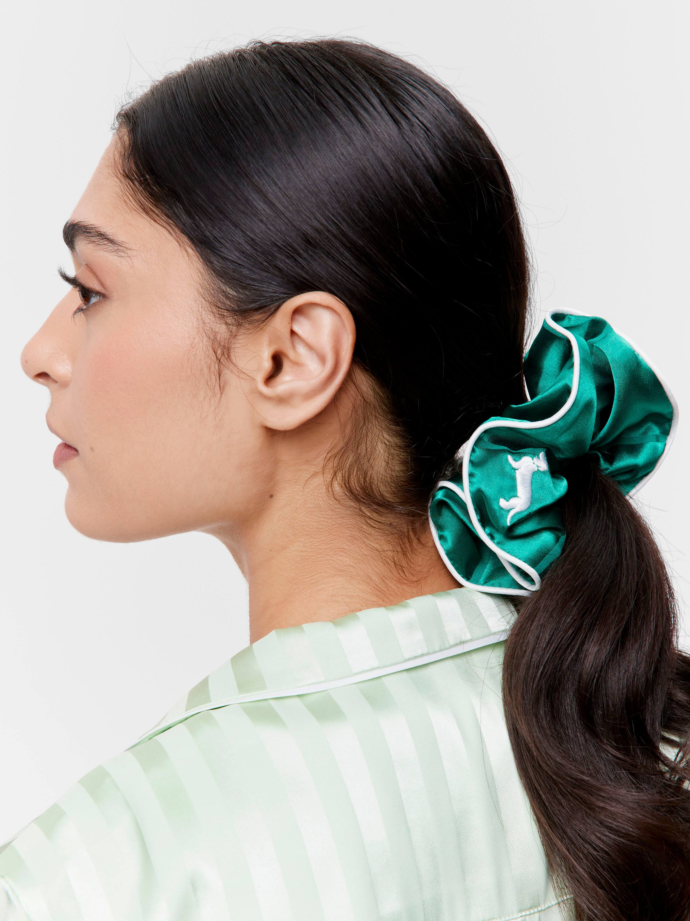 Green Check Satin Scrunchie