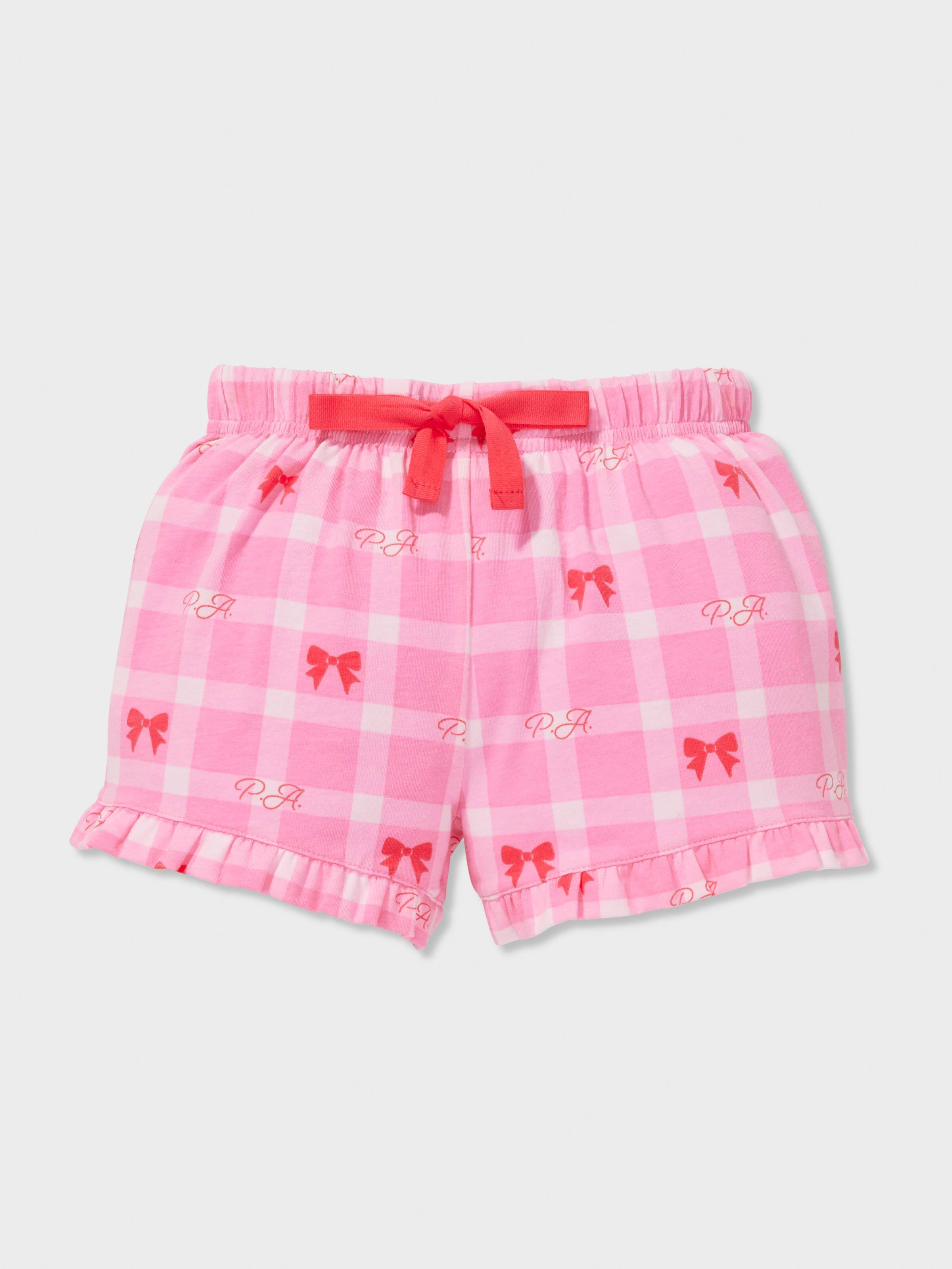 Jnr Girls Gingham Ribbons Short Pj Set
