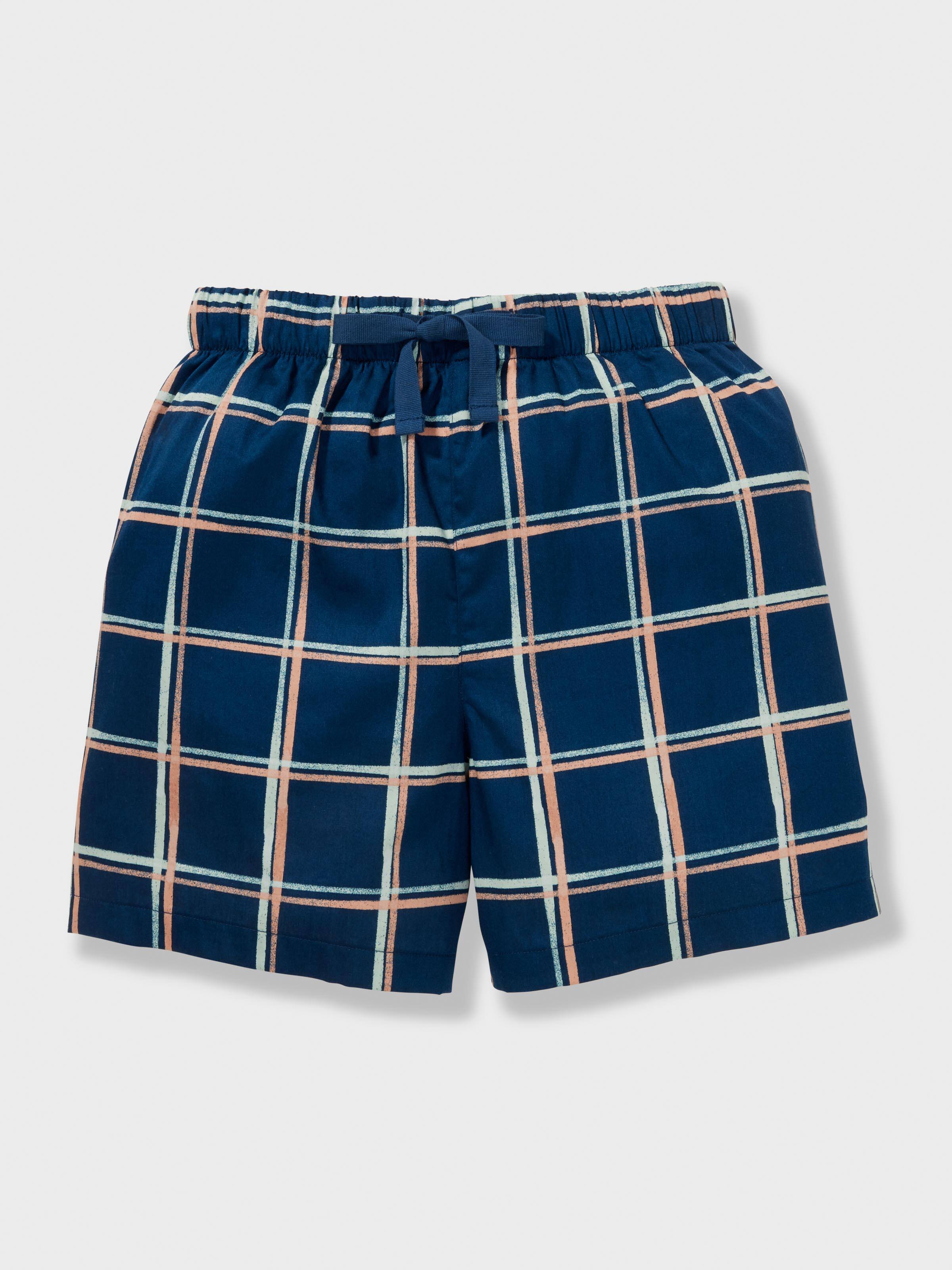 Boys Navy Check 100% Cotton Short Pj Set