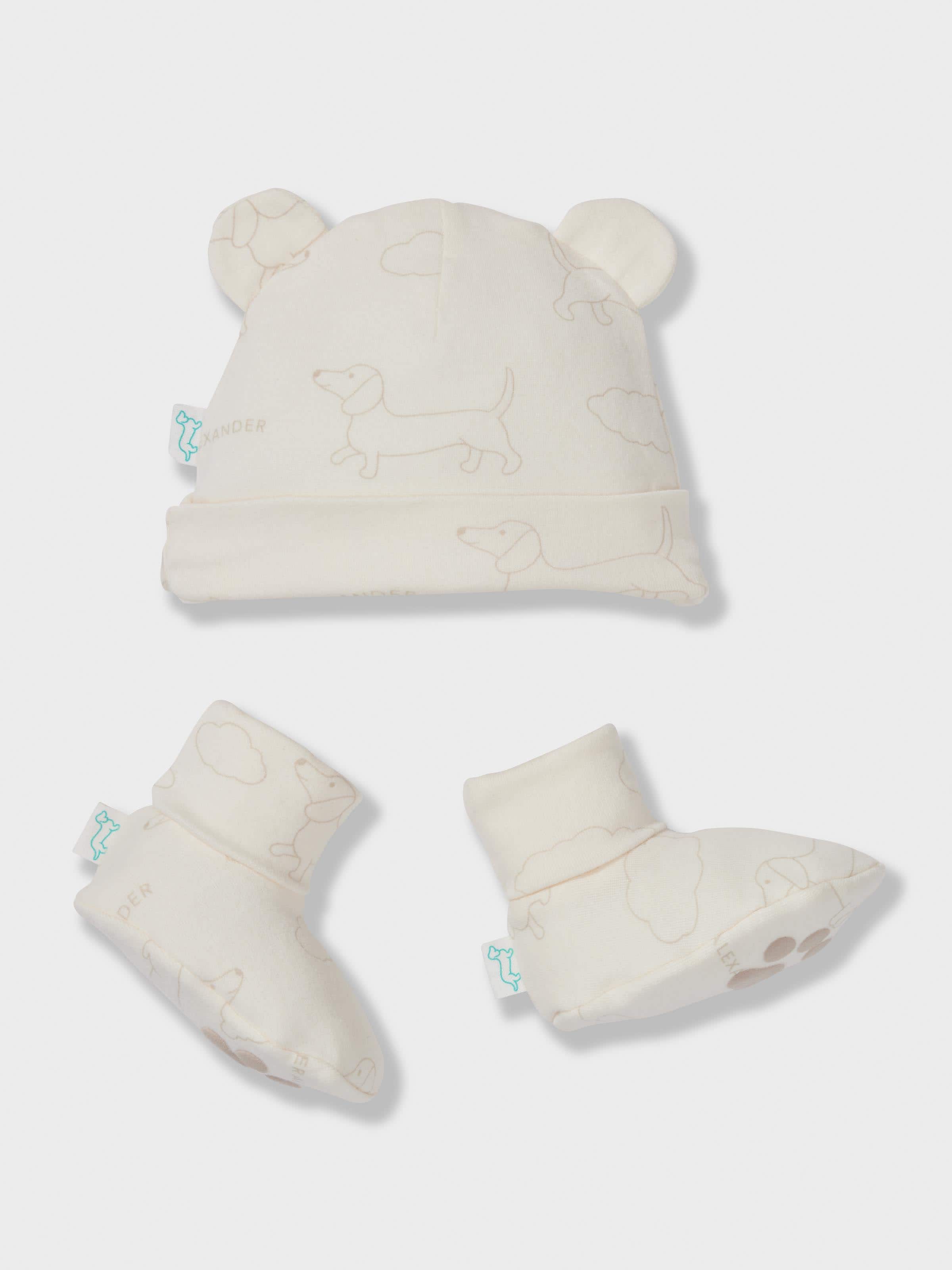 Baby Organics White Penny Print Beanie & Booties Set