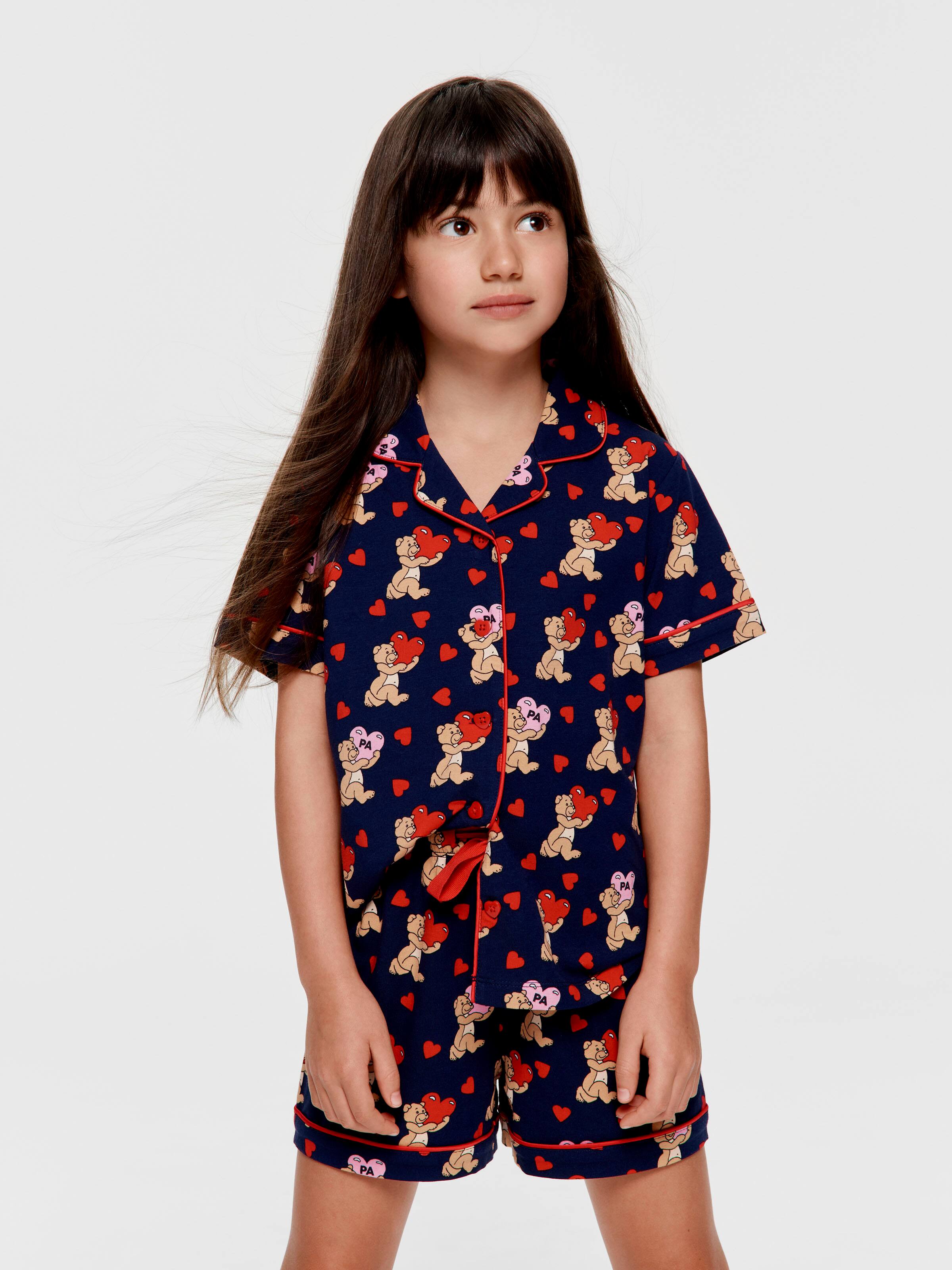 Jnr Girls Teddy Bear Hearts Classic Shorite Pj Set