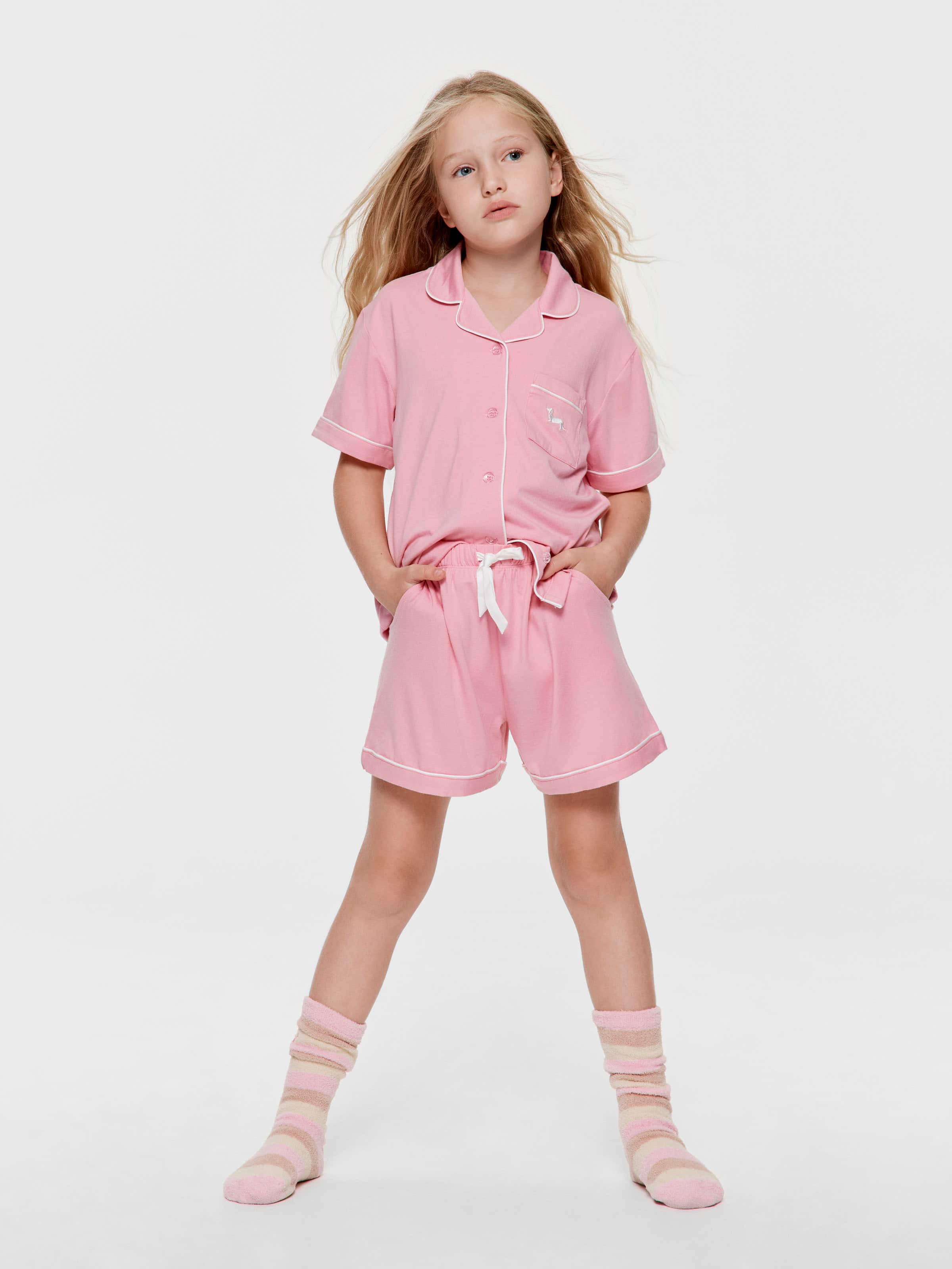 Girls Pink Bamboo Classic Shortie Pj Set