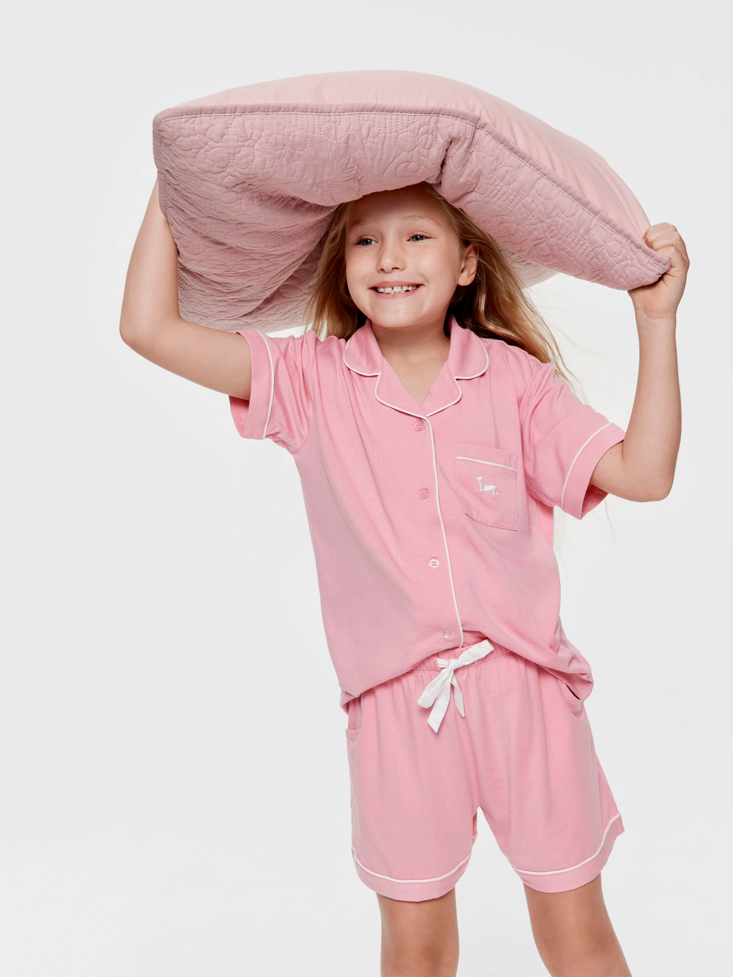 Girls Pink Bamboo Classic Shortie Pj Set
