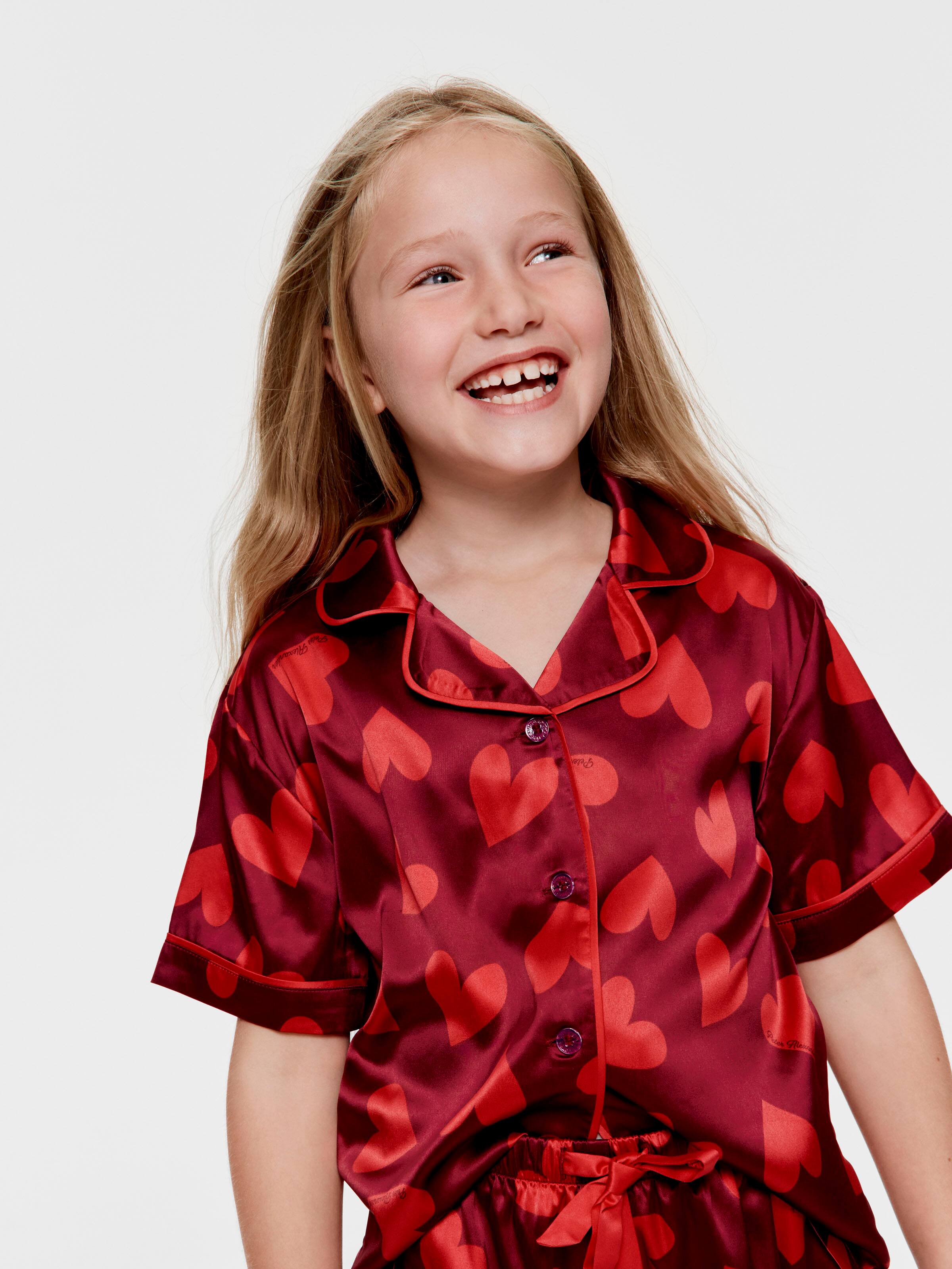 Girls Satin Heart Classic Shortie Pj Set