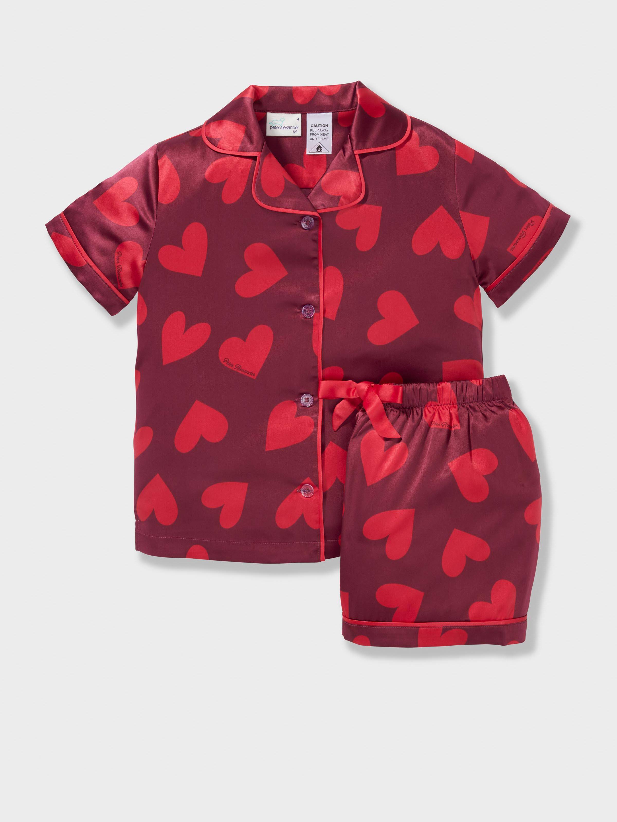 Jnr Girls Satin Heart Classic Shortie Pj Set