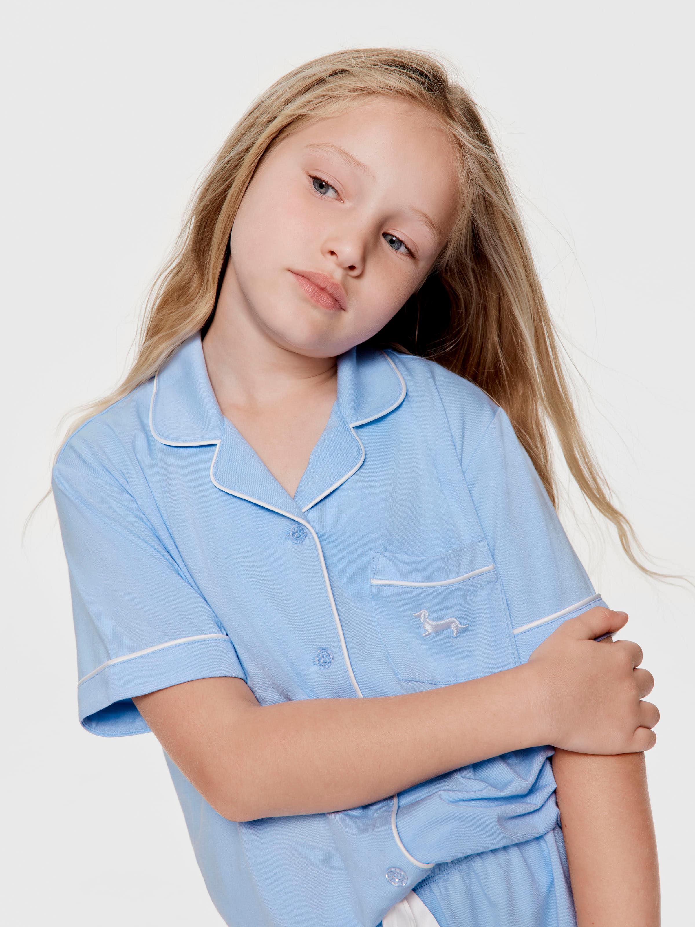 Girls Blue Bamboo Classic Shortie Pj Set