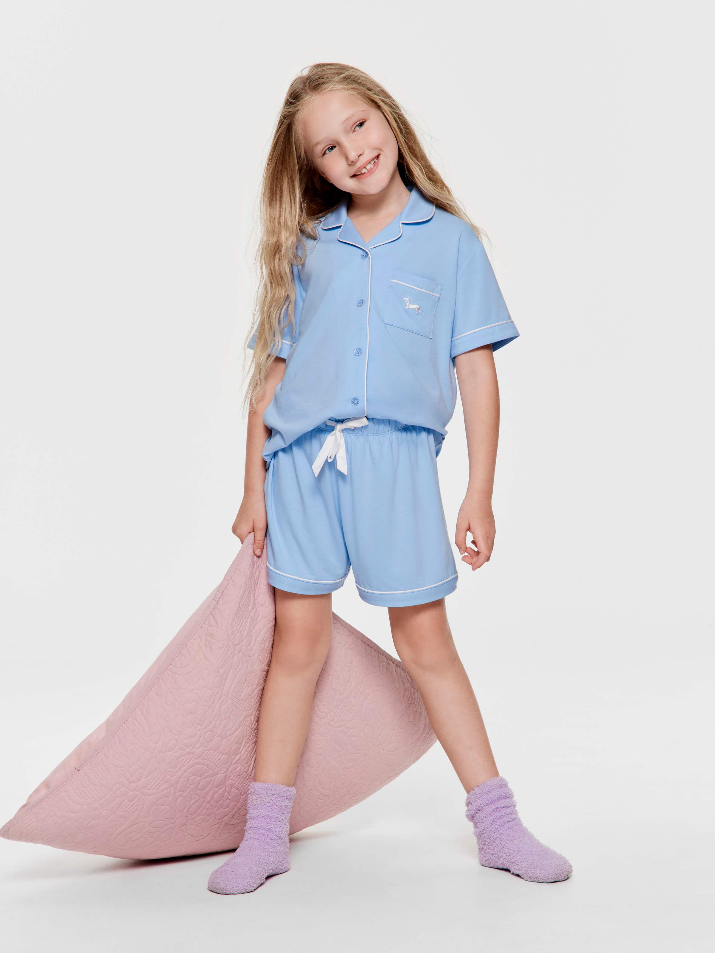Girls Blue Bamboo Classic Shortie Pj Set