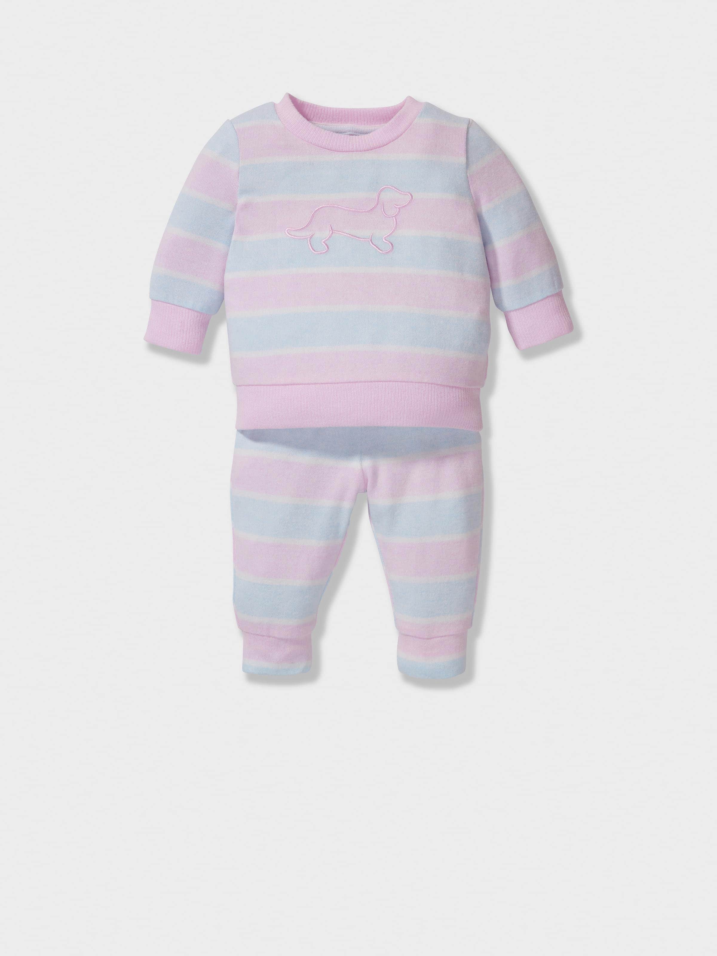 Baby Pastel Stripes Fuzzy Long Pj Set