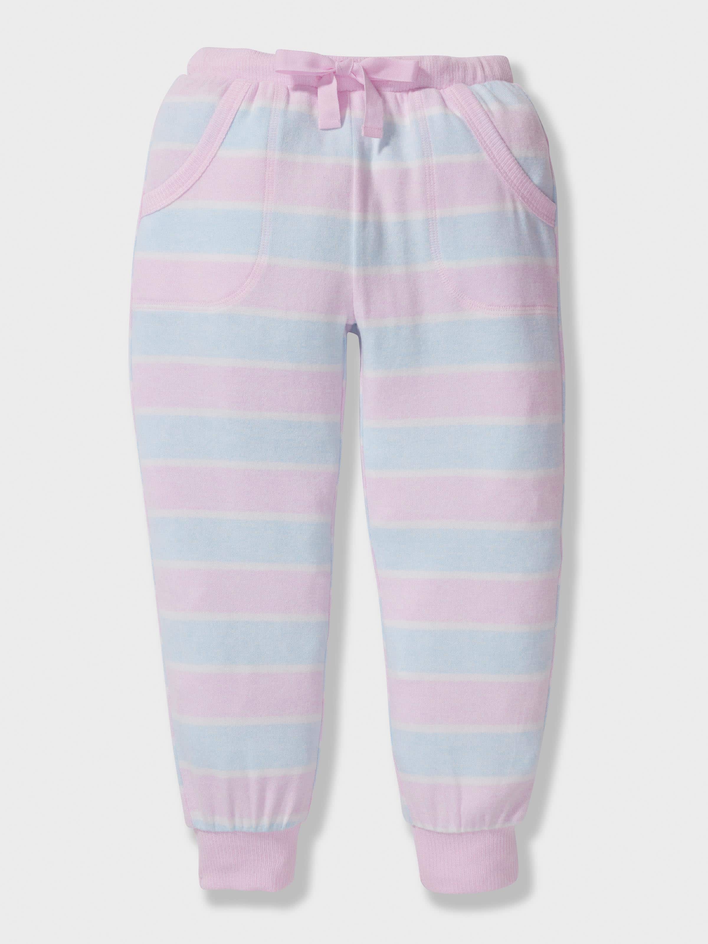 Girls Pastel Stripes Long Fuzzy Pj Set