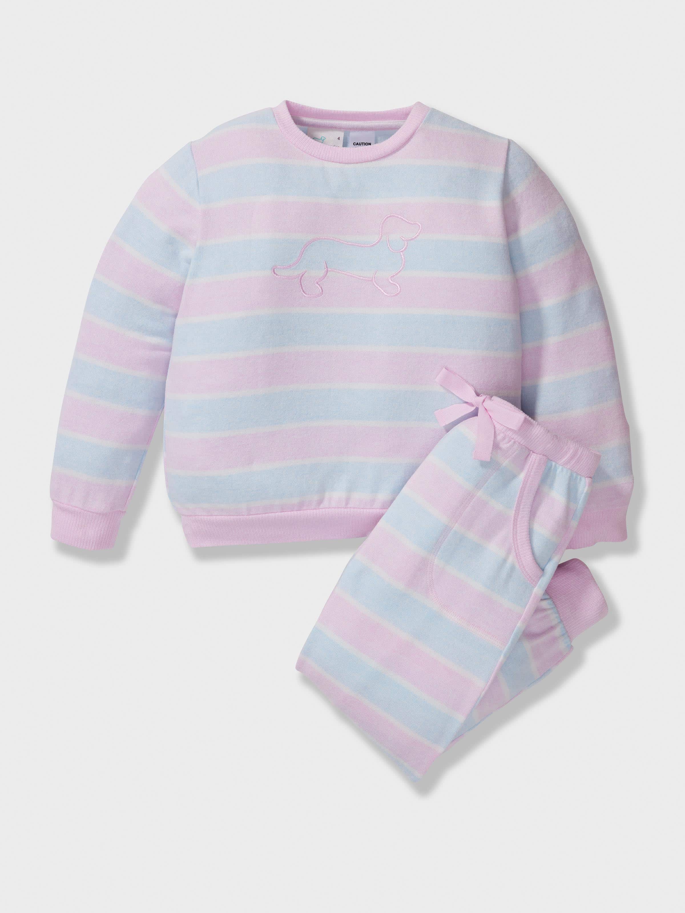 Girls Pastel Stripes Long Fuzzy Pj Set