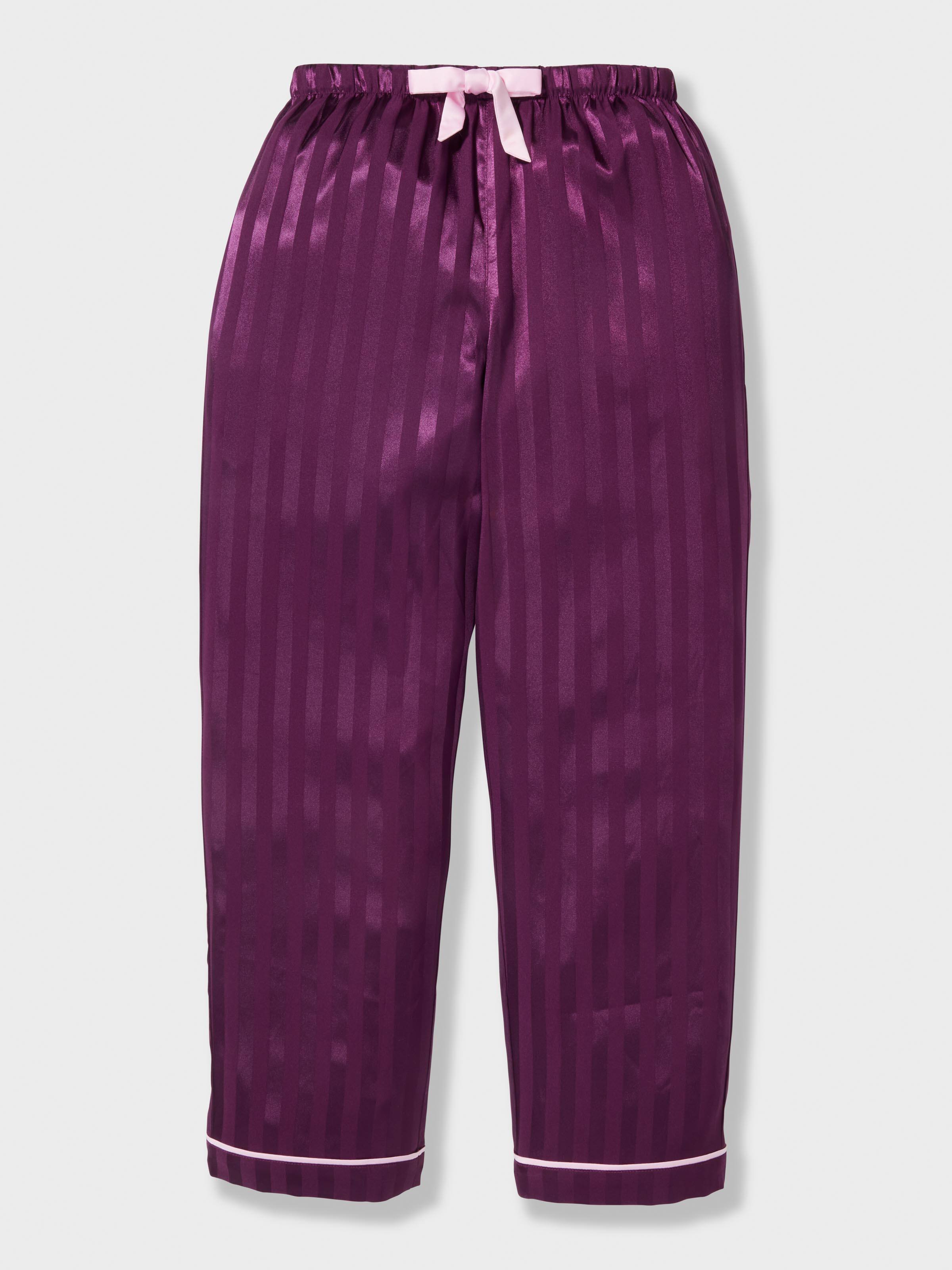 Girls Plum Satin Long Classic Pj Set
