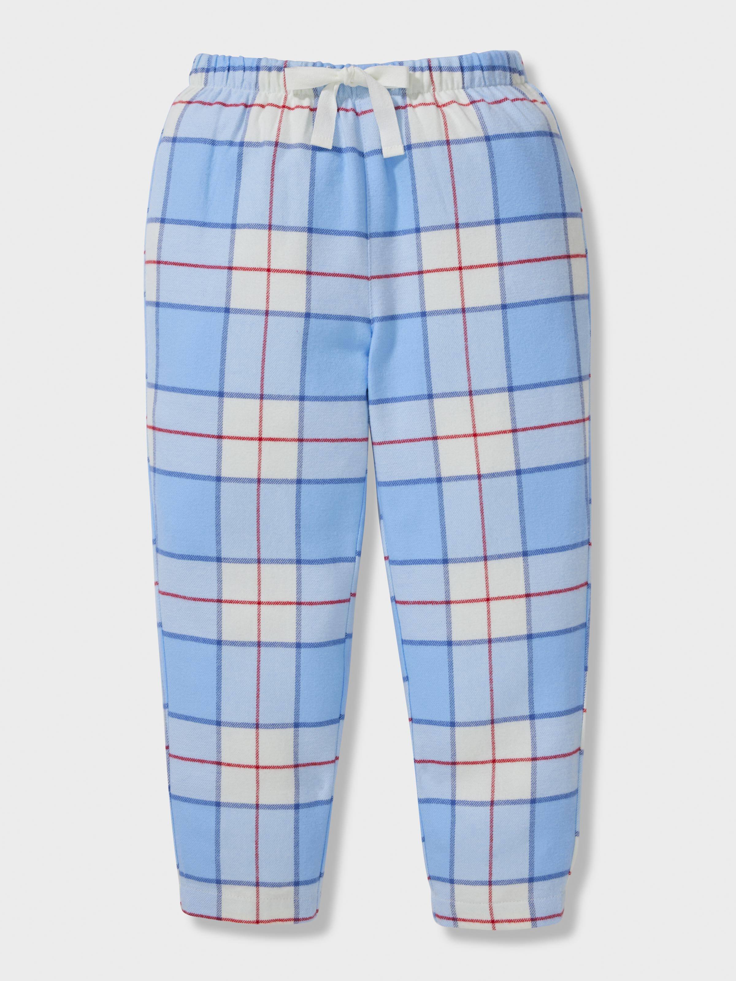 Jnr Kids Blue Check 100% Cotton Long Classic Pj Set