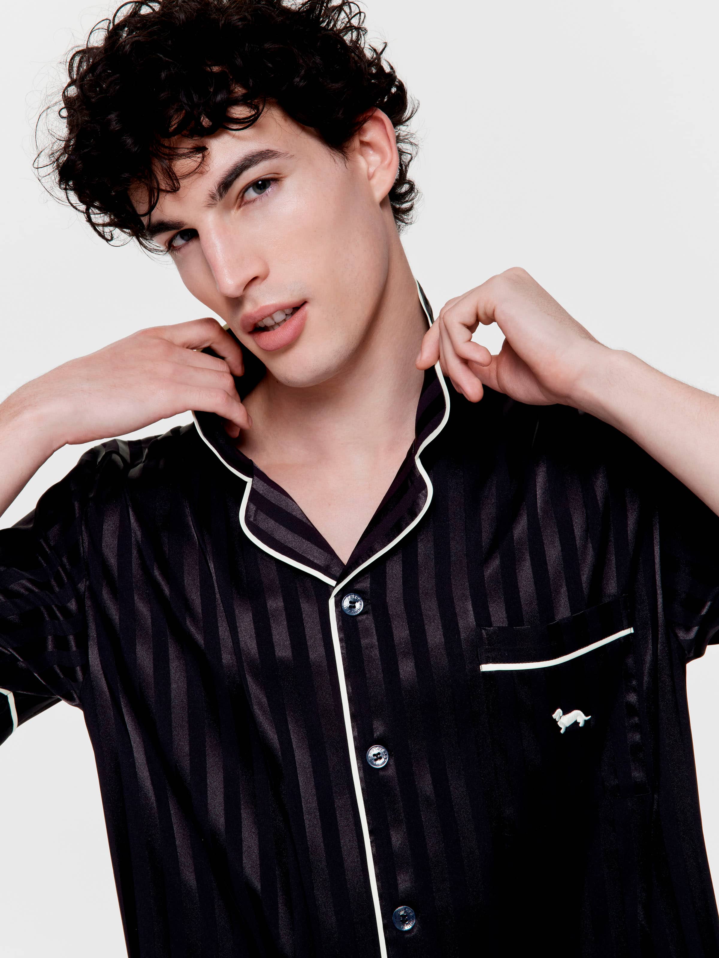 Black Stripe Satin Pj Set