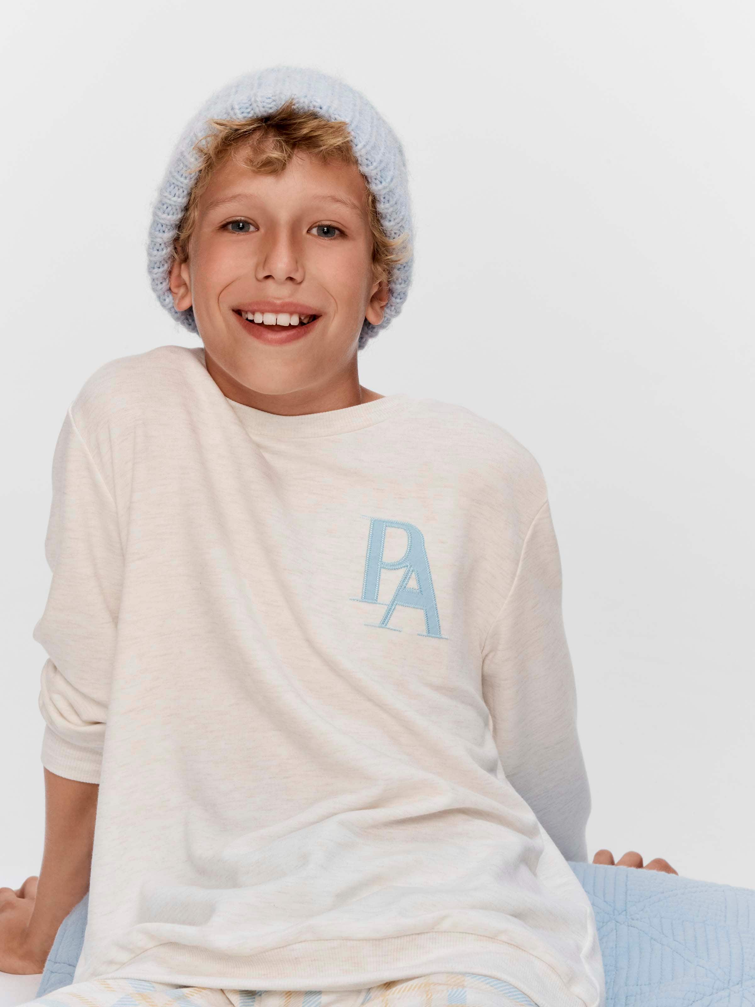 Boys Oat Check Long Pj Set