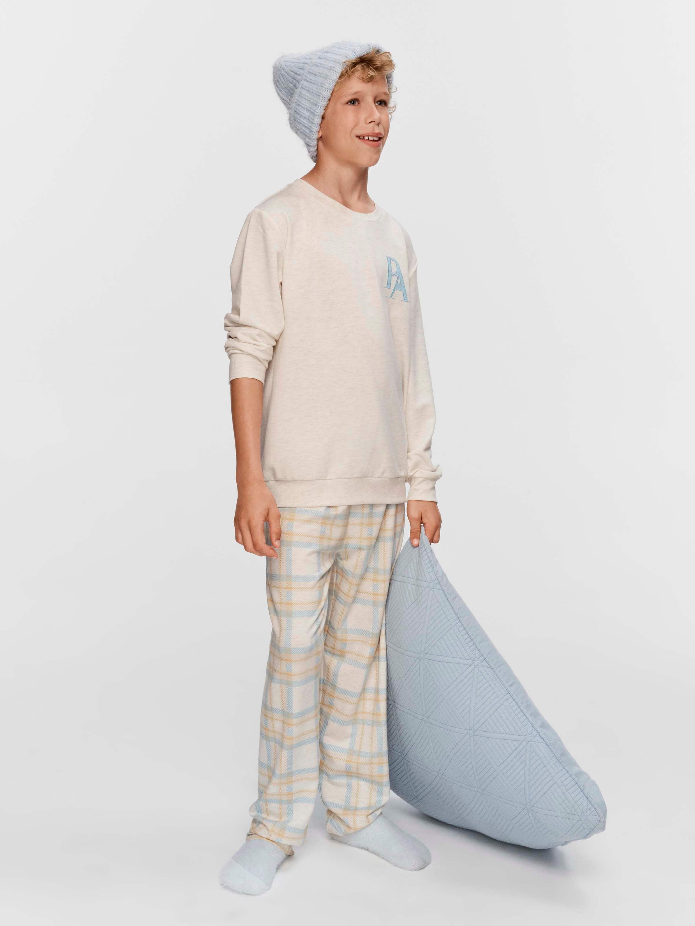 Boys Oat Check Long Pj Set