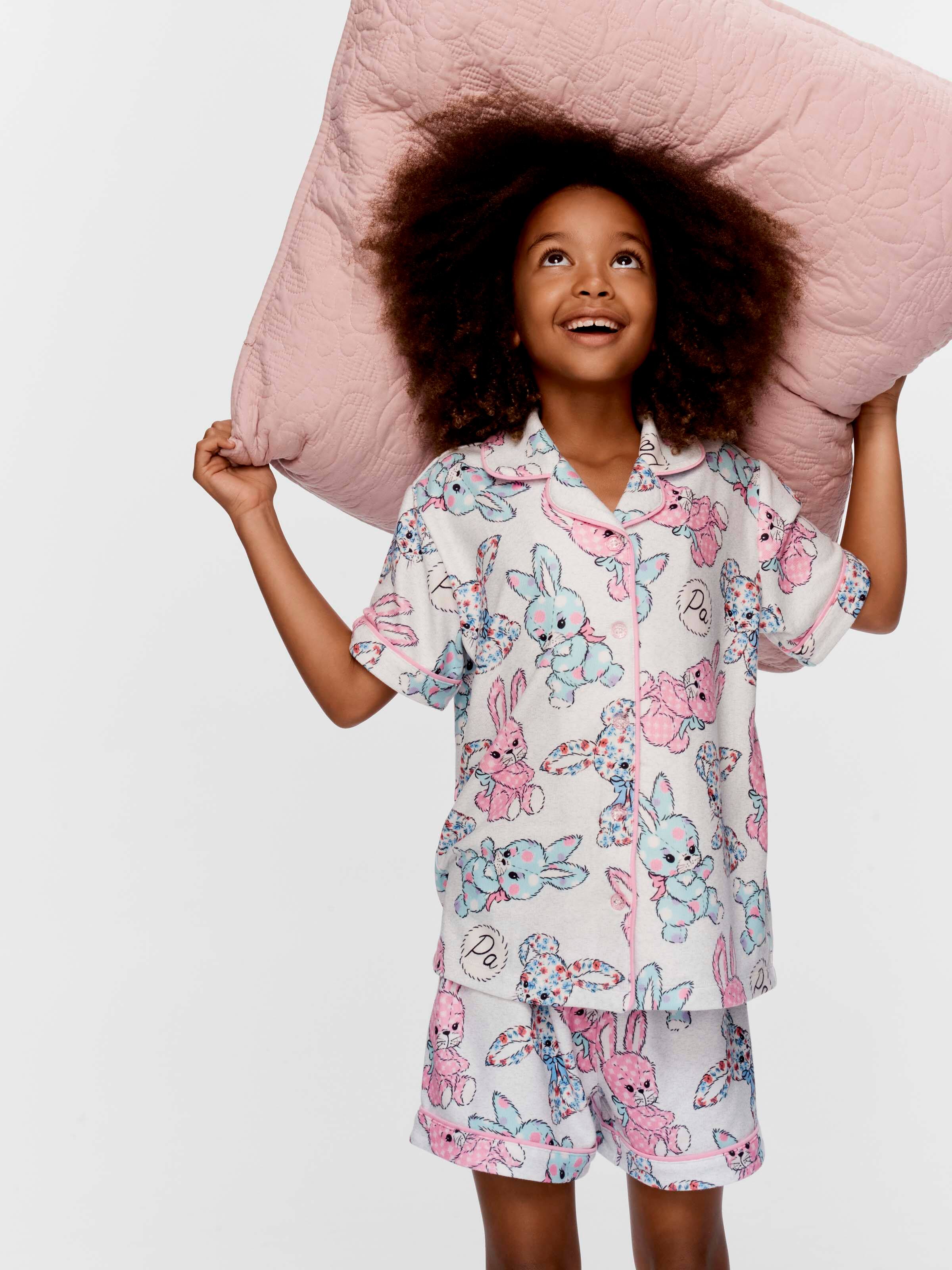 Girls Patchwork Bunny Plush Short Classic Pj Set