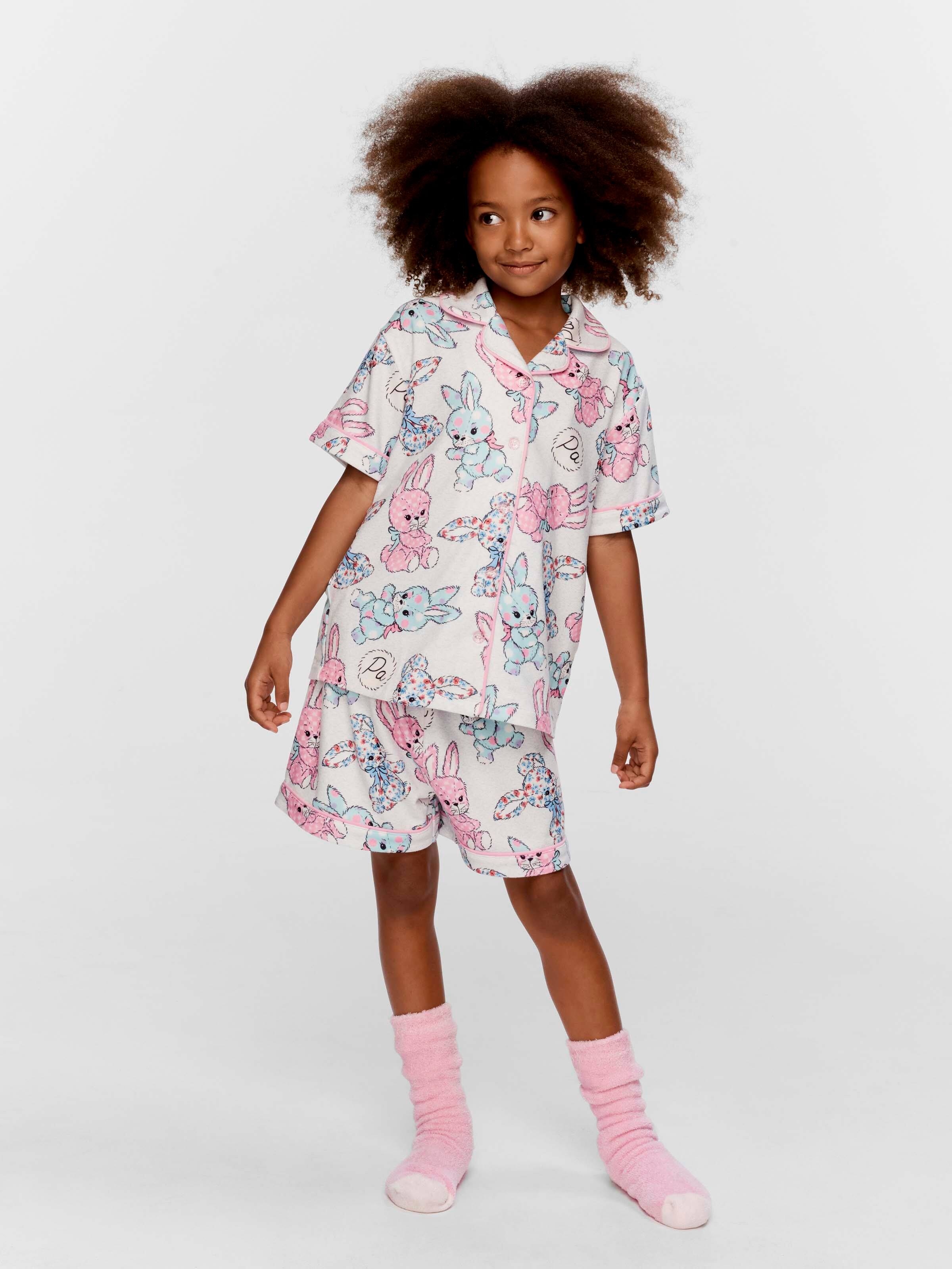 Girls Patchwork Bunny Plush Short Classic Pj Set