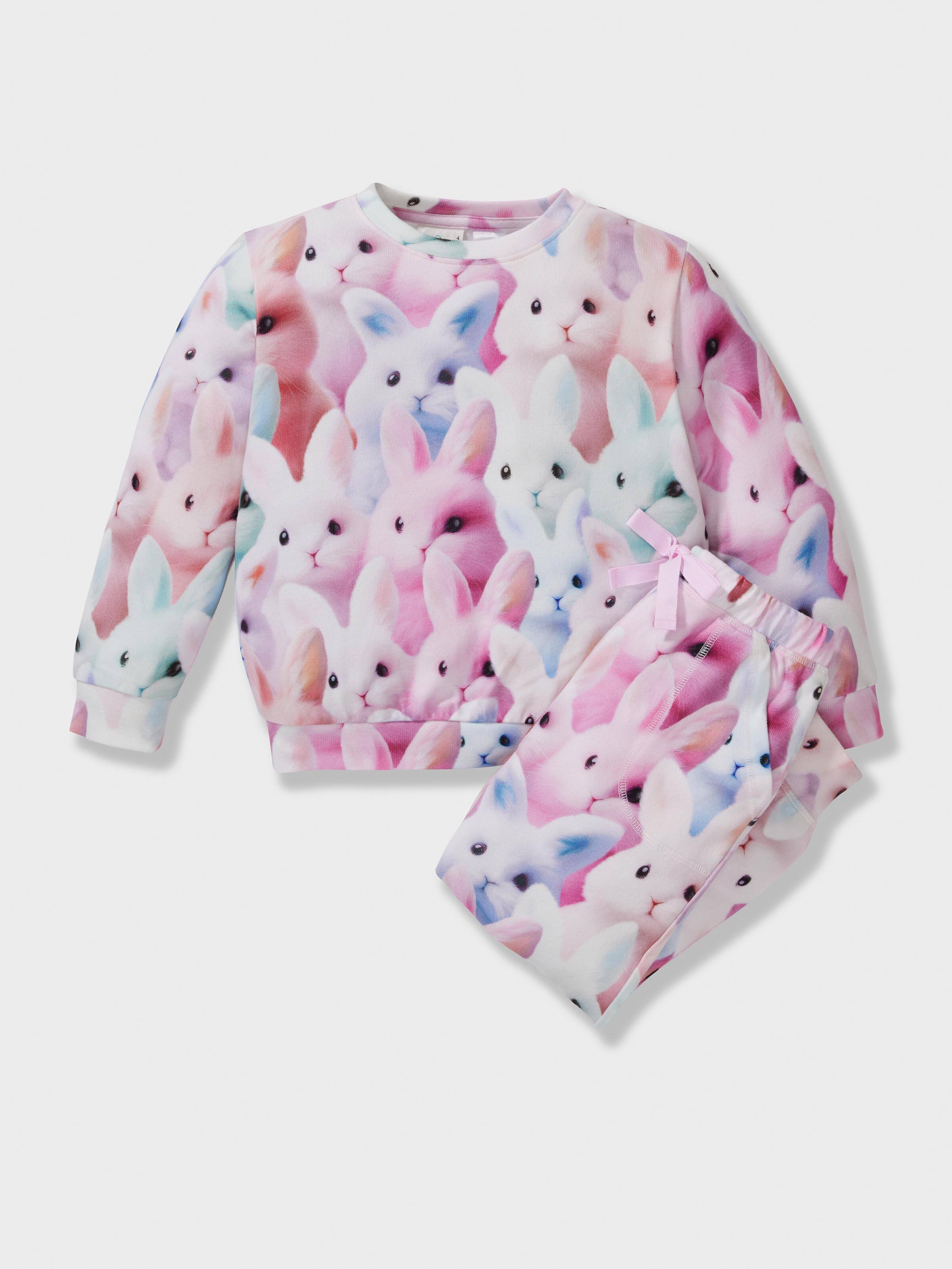 Girls Soft Bunnies Plush Long Pj Set