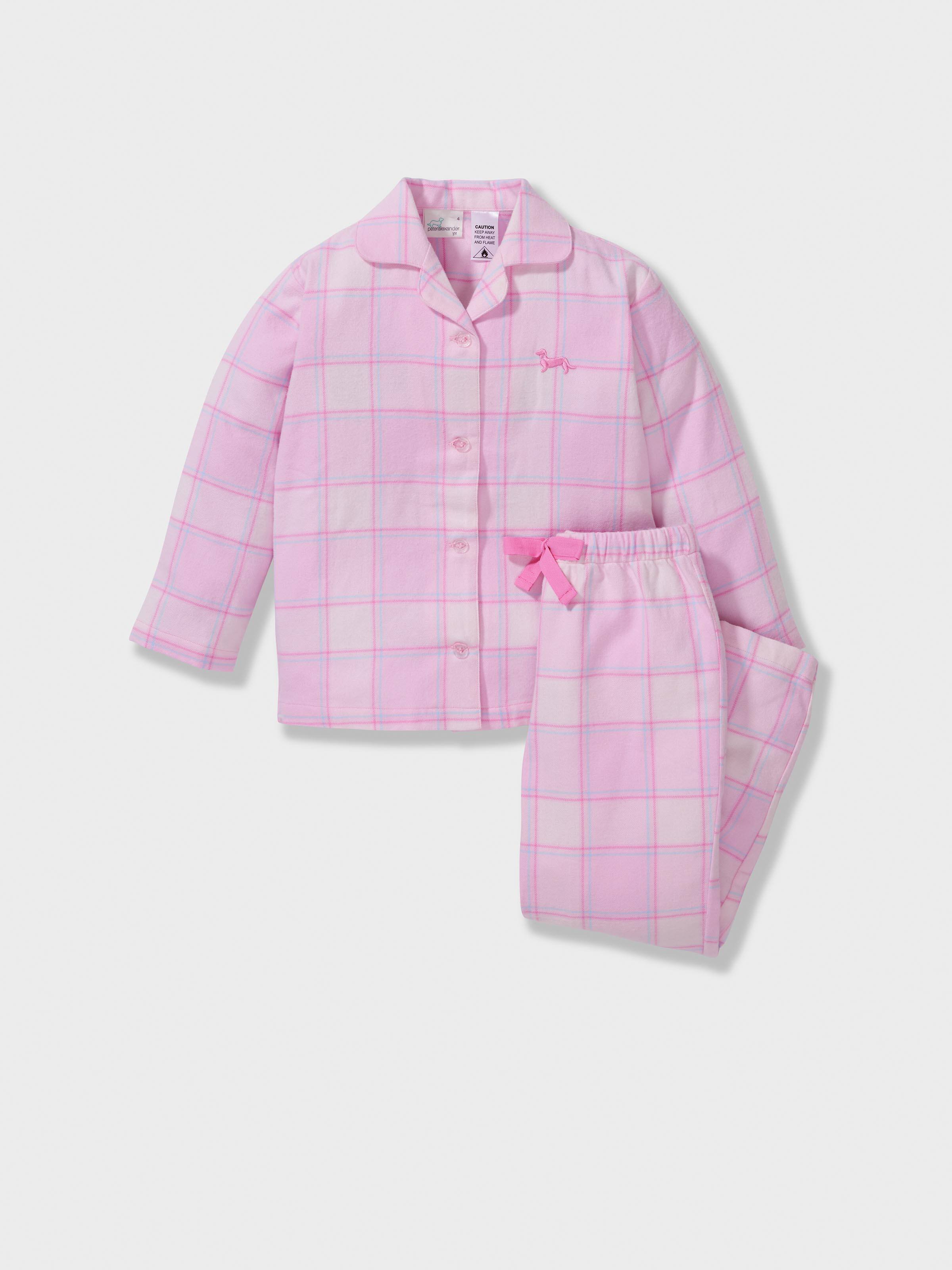 Jnr Girls Pink Check 100% Cotton Classic Long Pj Set