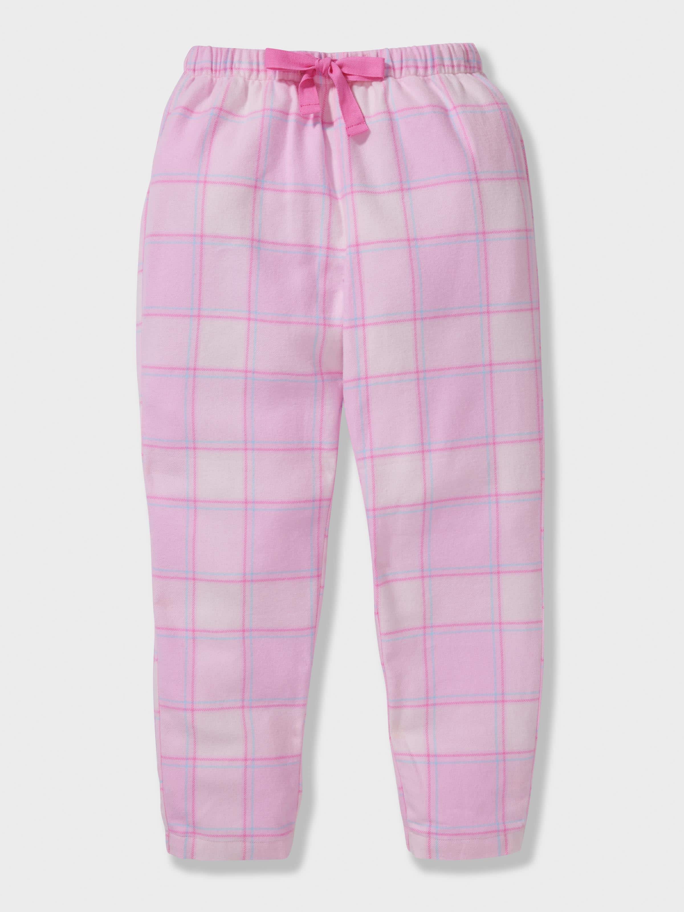 Girls Pink Check 100% Cotton Long Pj Set
