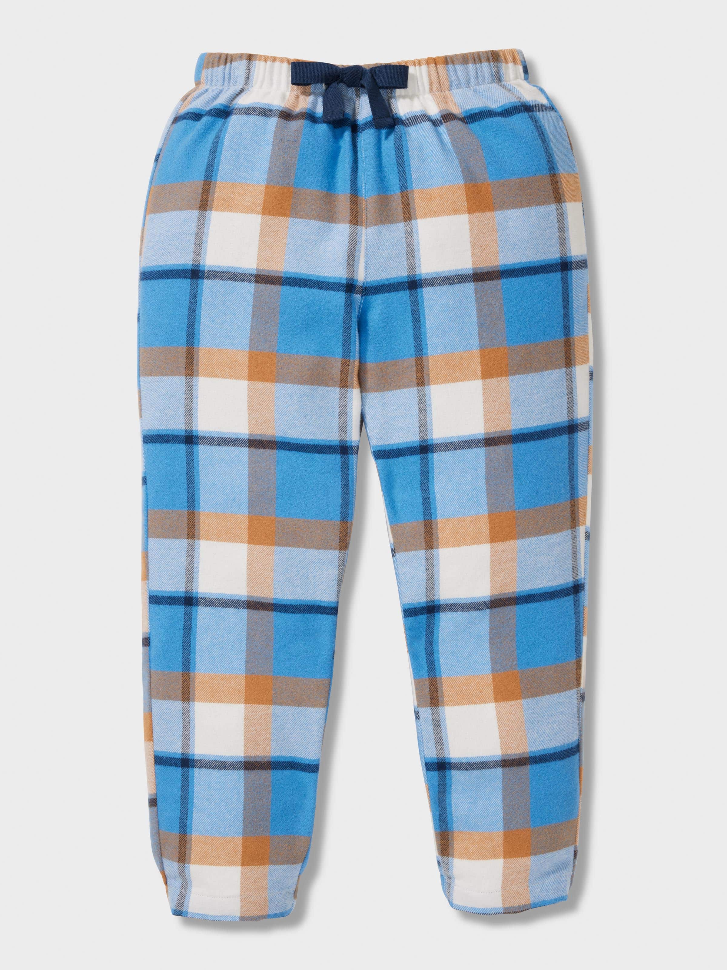 Jnr Boys Blue Check 100% Cotton Classic Long Pj Set