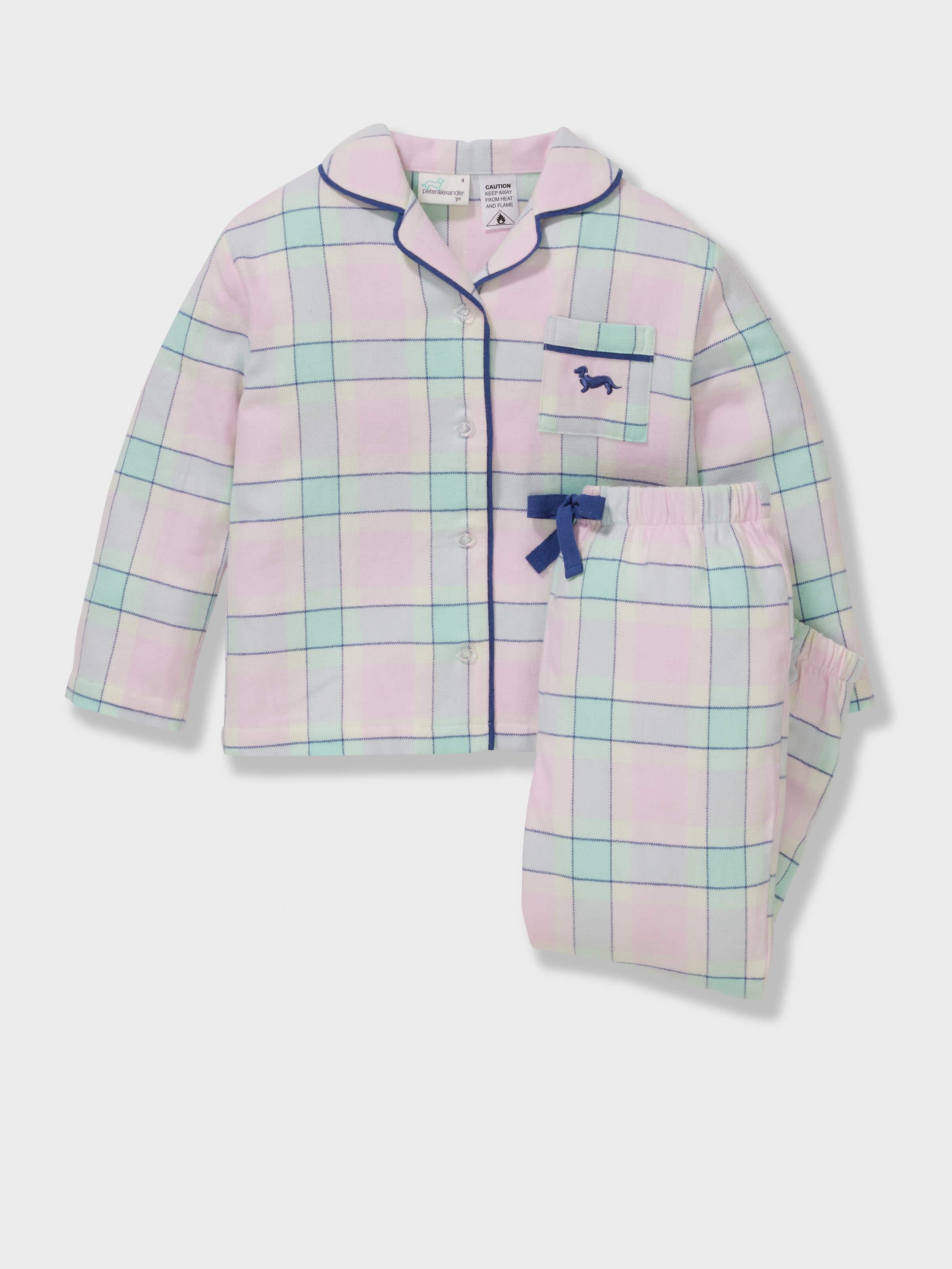 Jnr Girls Pink Check 100% Cotton Classic Long Pj Set