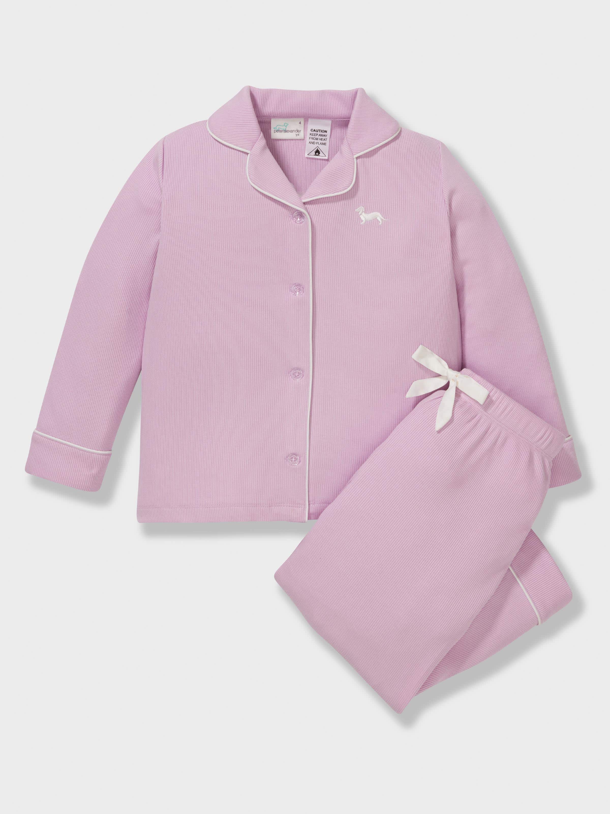 Girls Lilac Rib Classic Long Pj Set