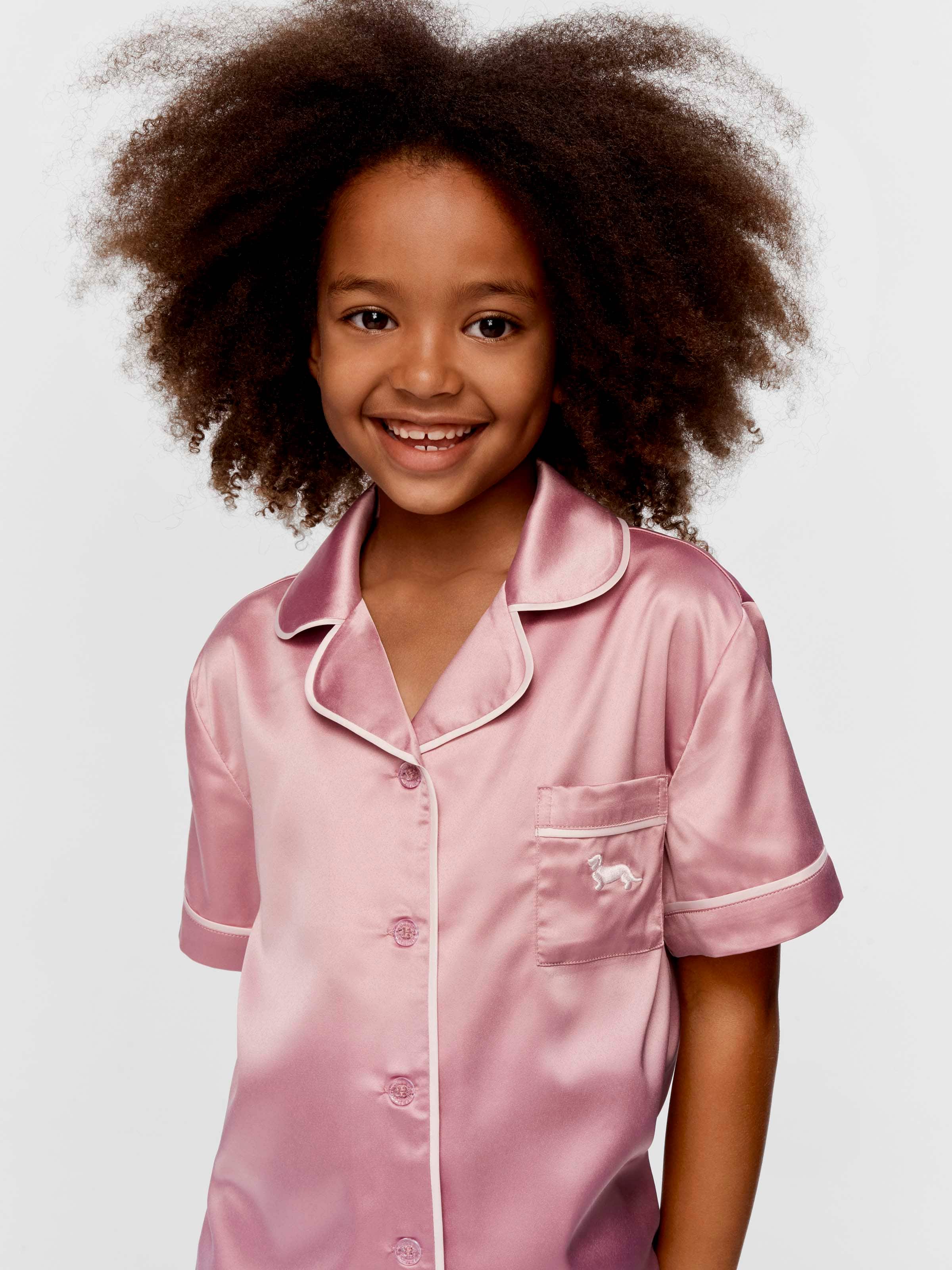 Girls Powder Pink Satin Shortie Set