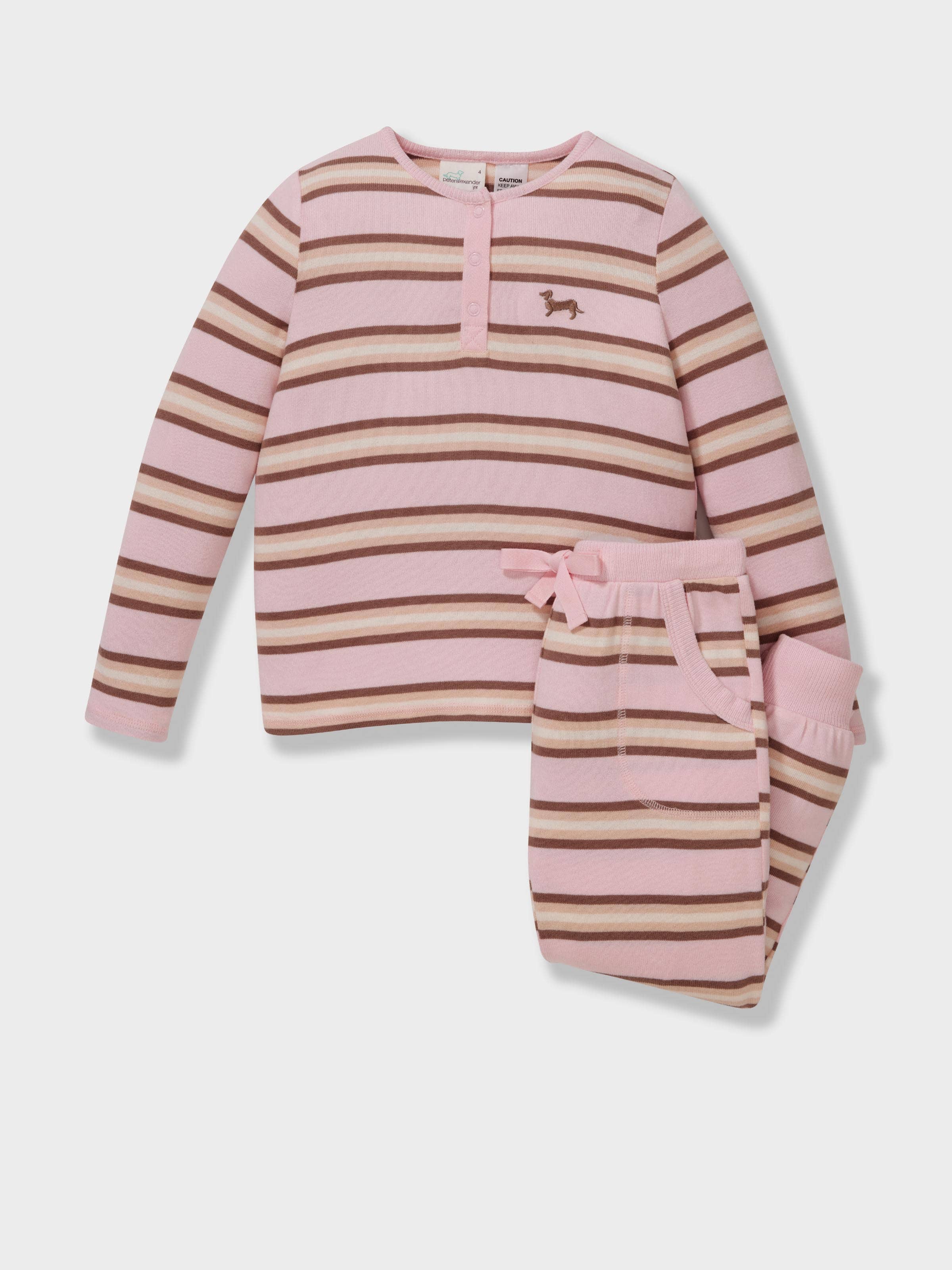 Jnr Girls Pink Stripe Long Fuzzy Pj Set