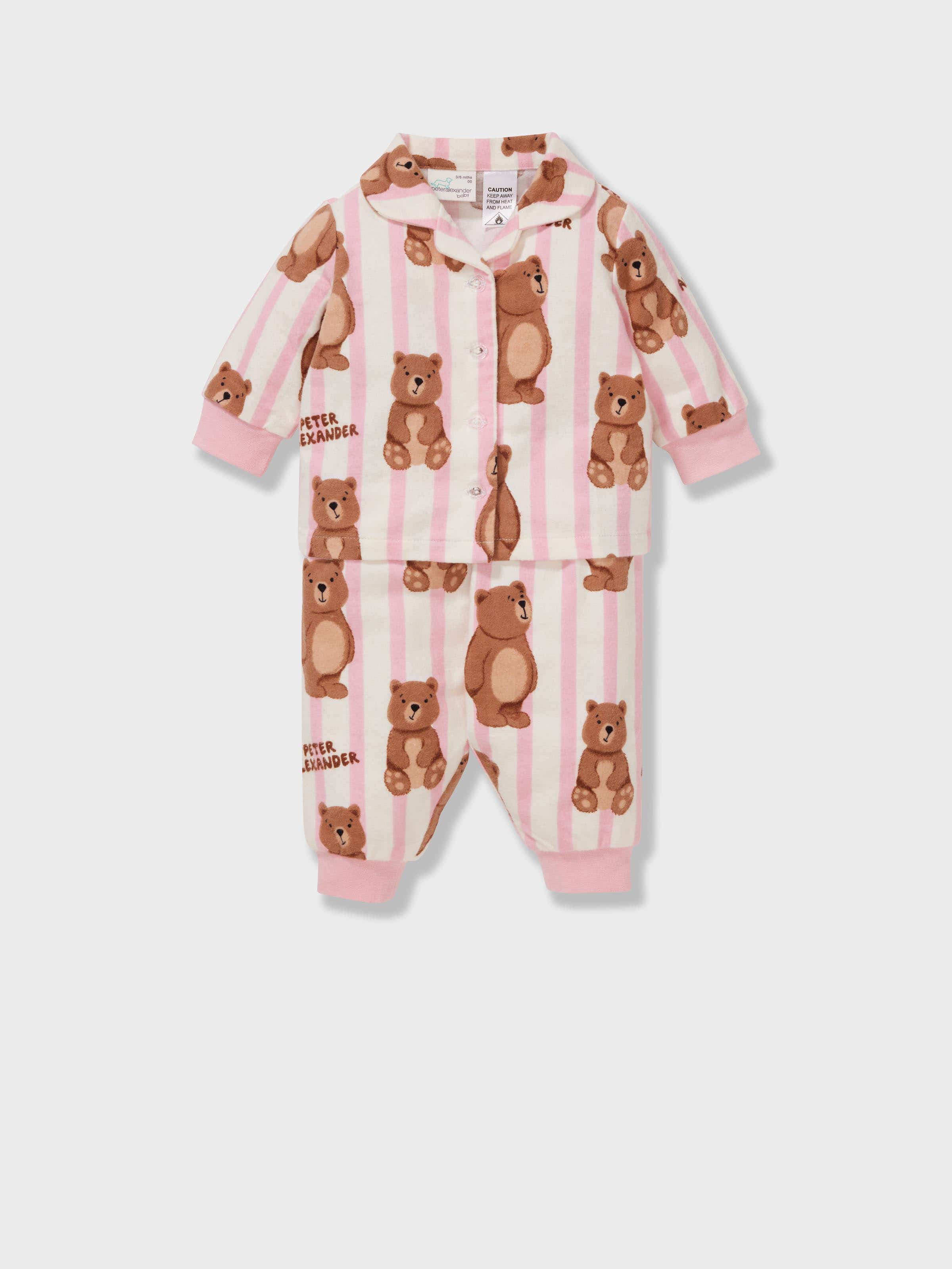 Baby Bear Stripe 100% Cotton Flan Long Classic Pj Set