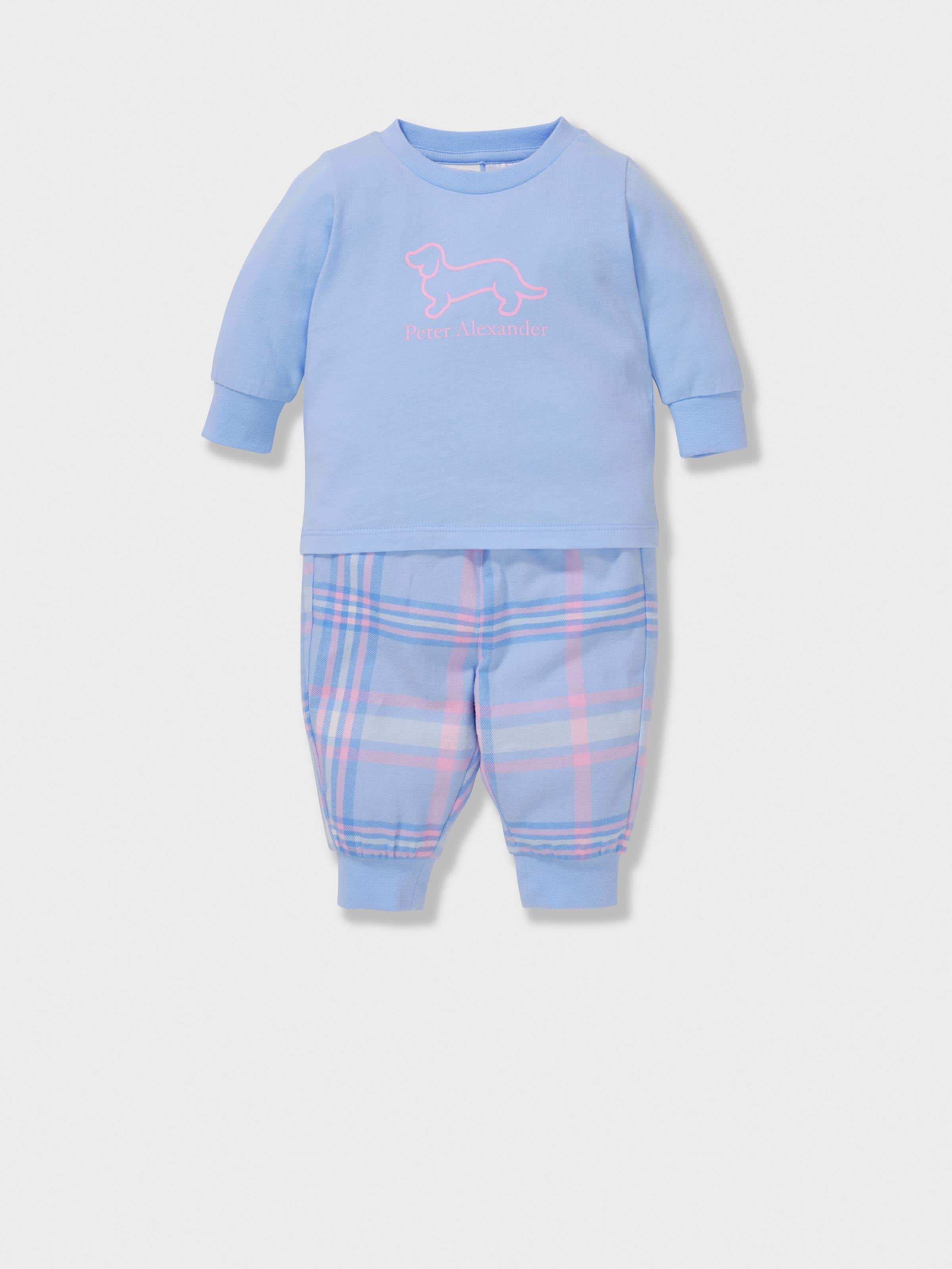 Baby Blue Check 100% Cotton Long Pj Set