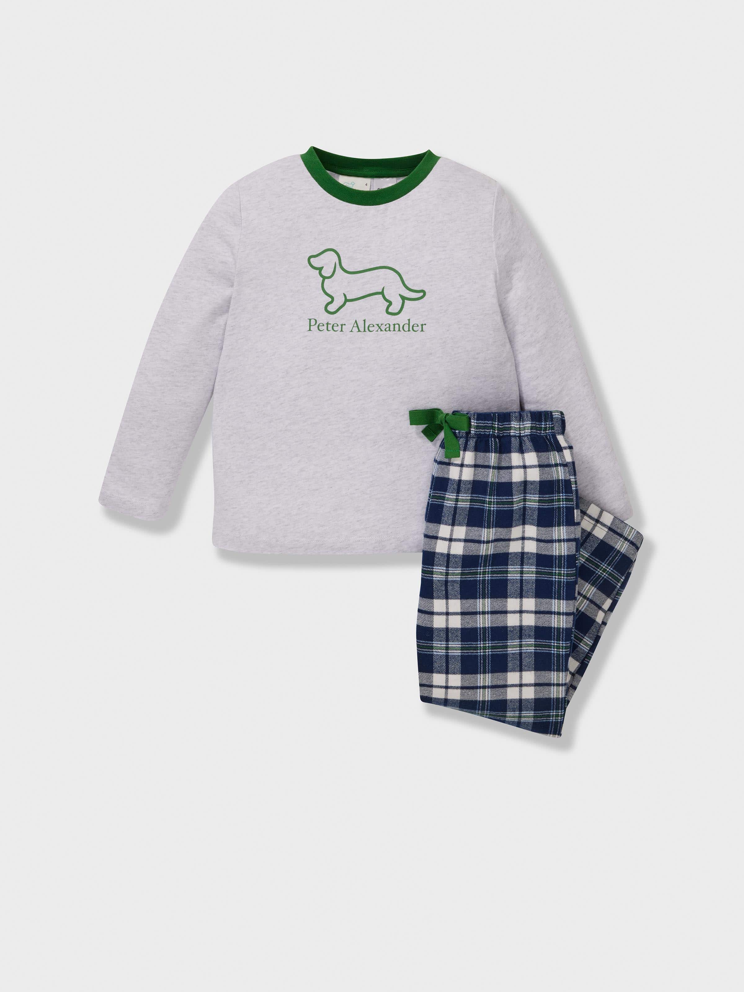 Jnr Boys Navy Check 100% Cotton Long Pj Set