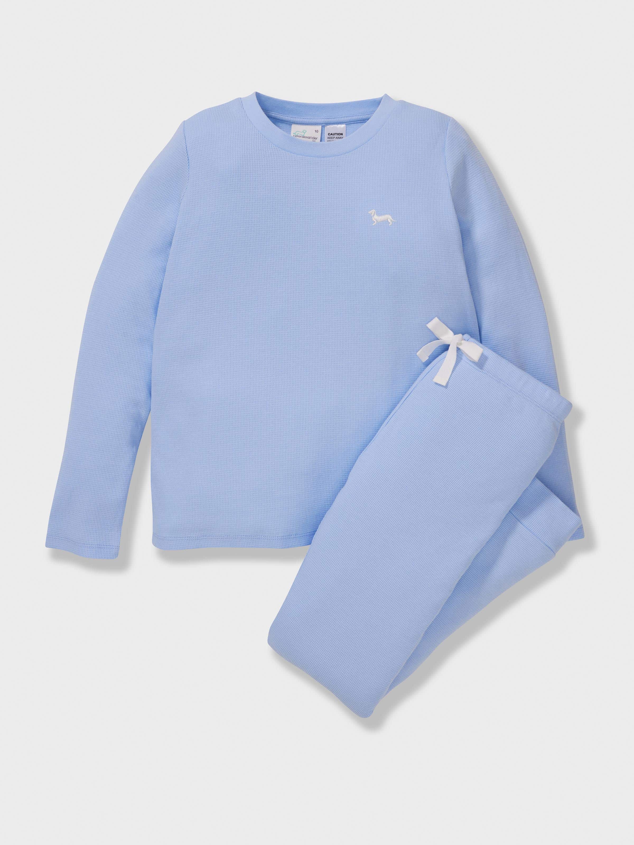 Girls Soft Blue Waffle Long Pj Set