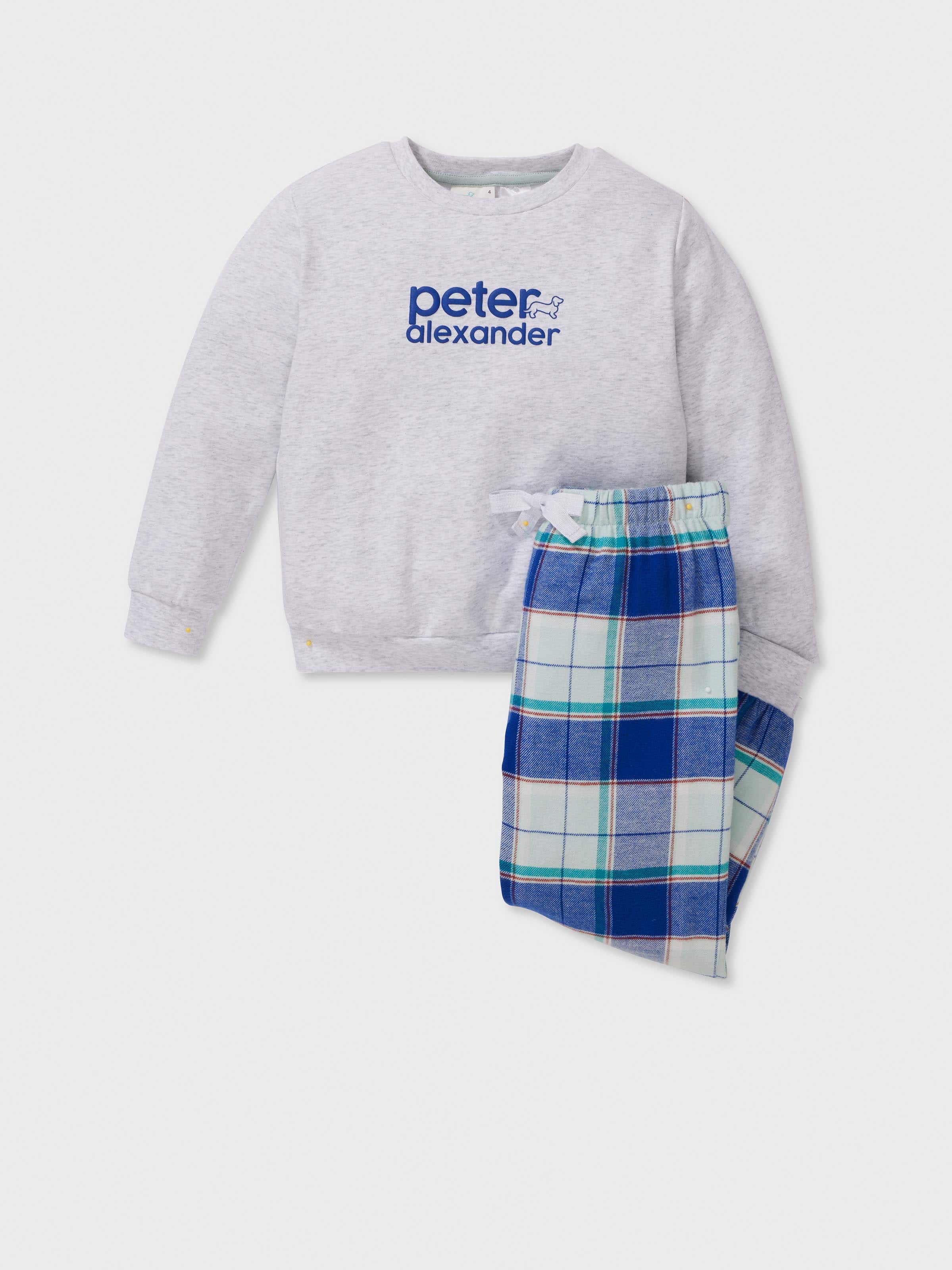 Jnr Boys Blue Check Long Pj Set