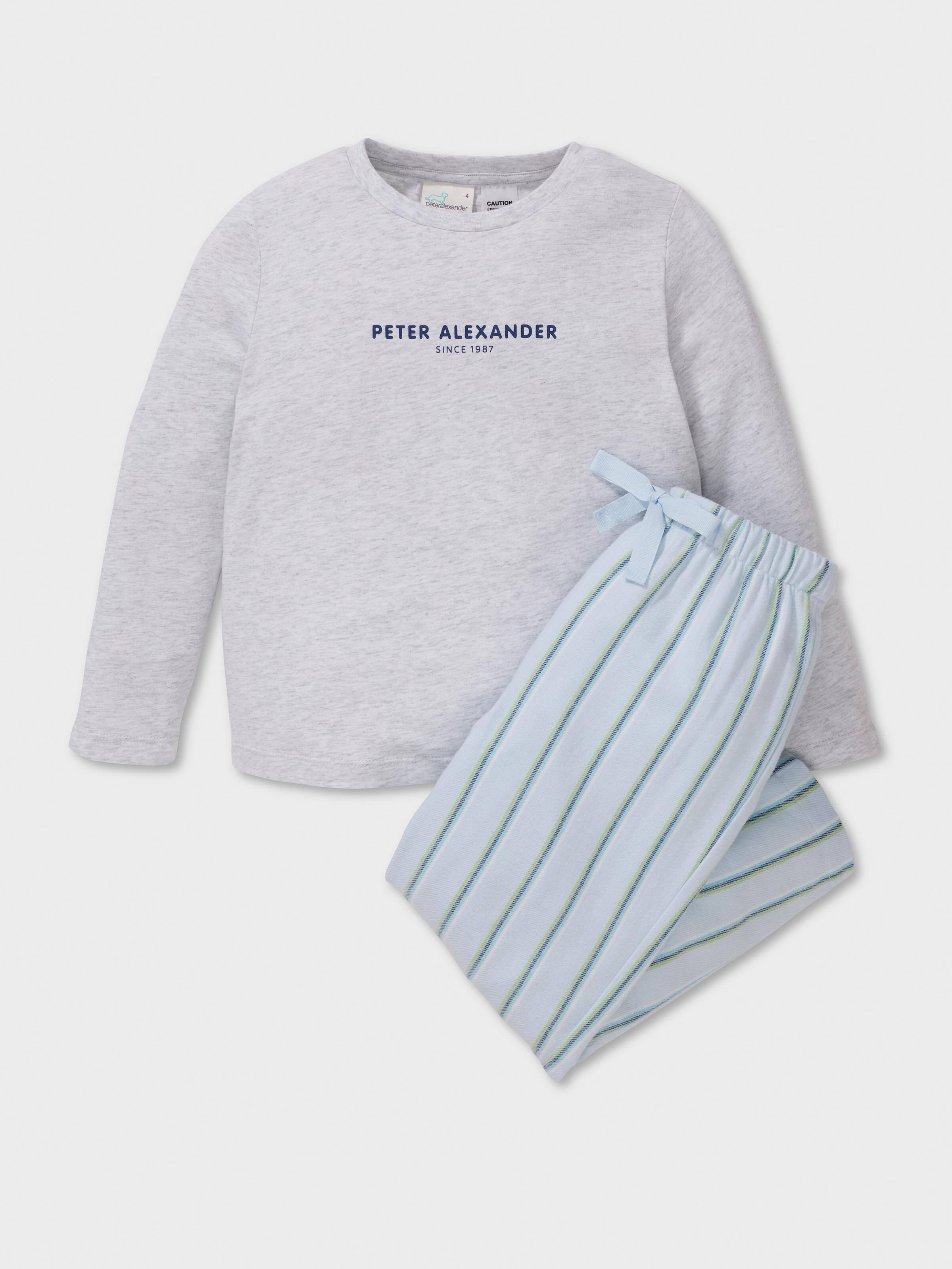 Boys 100% Cotton Blue Stripe Long Pj Set