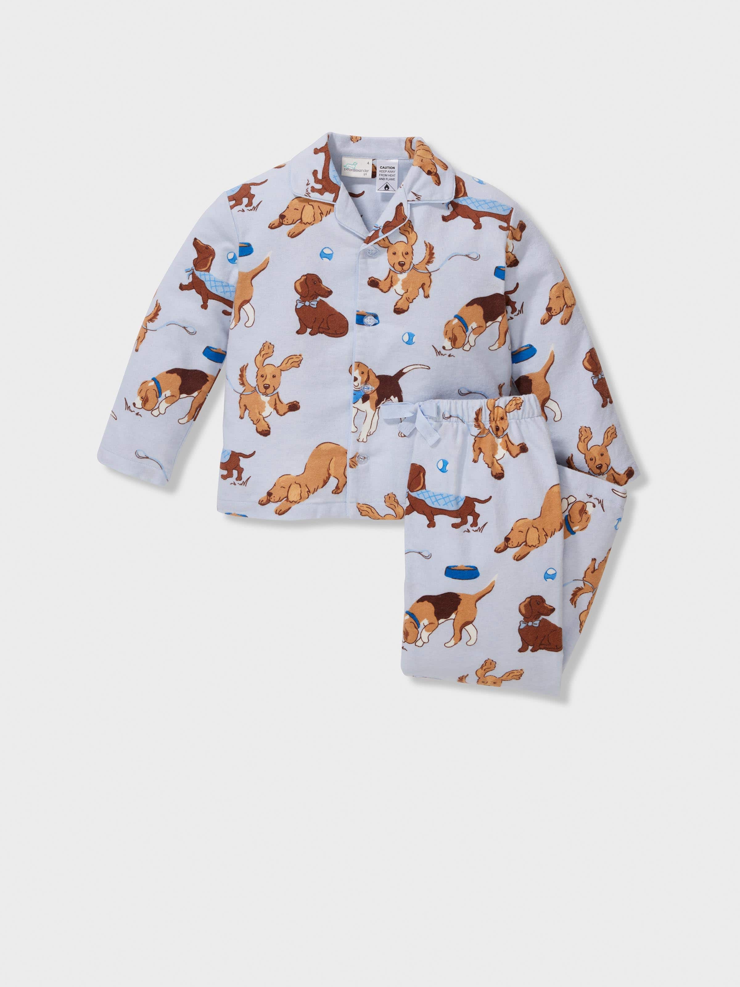 Jnr Boys 100% Cotton Dog Print Classic Long Pj Set