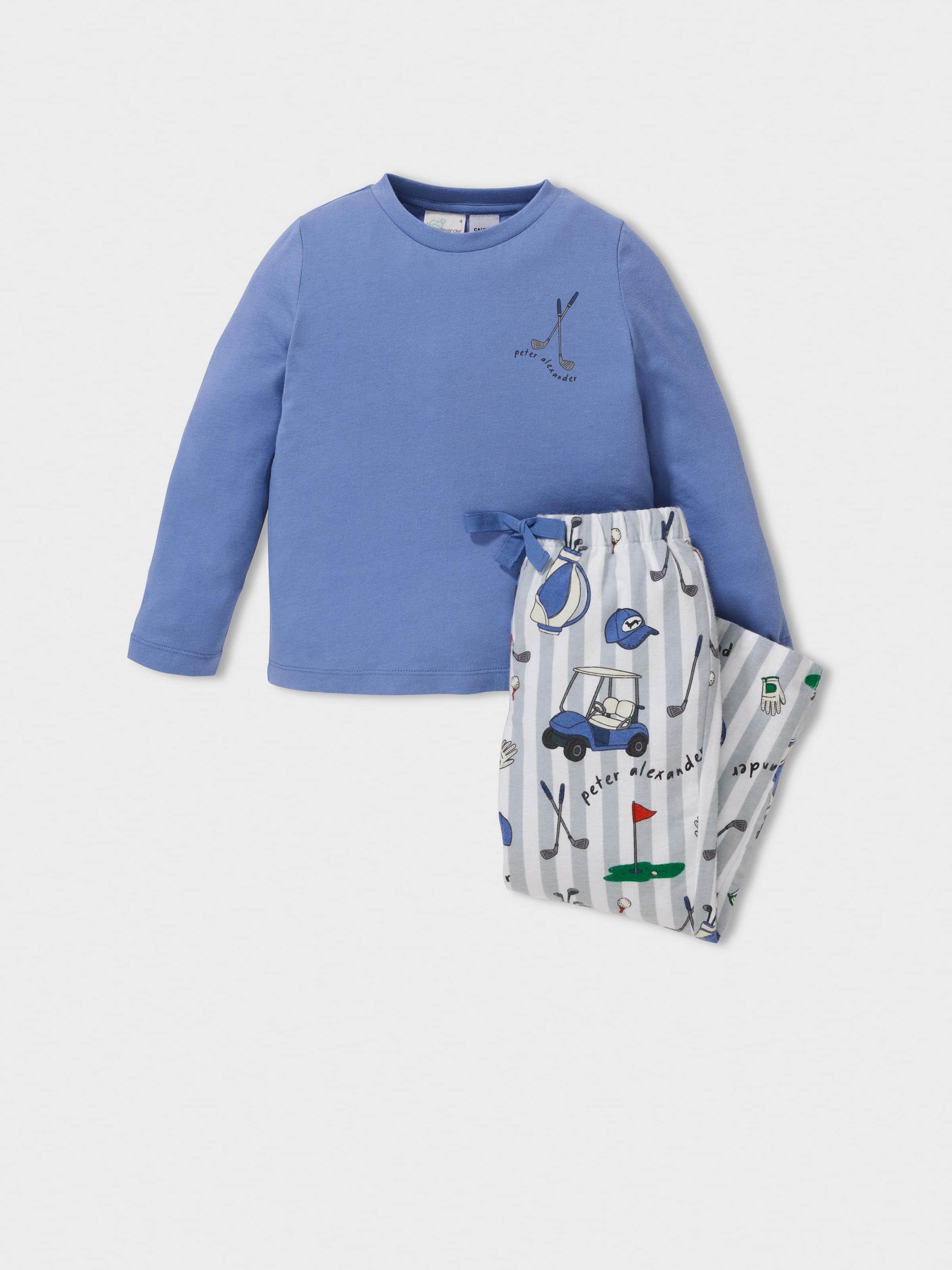 Jnr Boys 100% Cotton Golf Stripe Long Pj Set