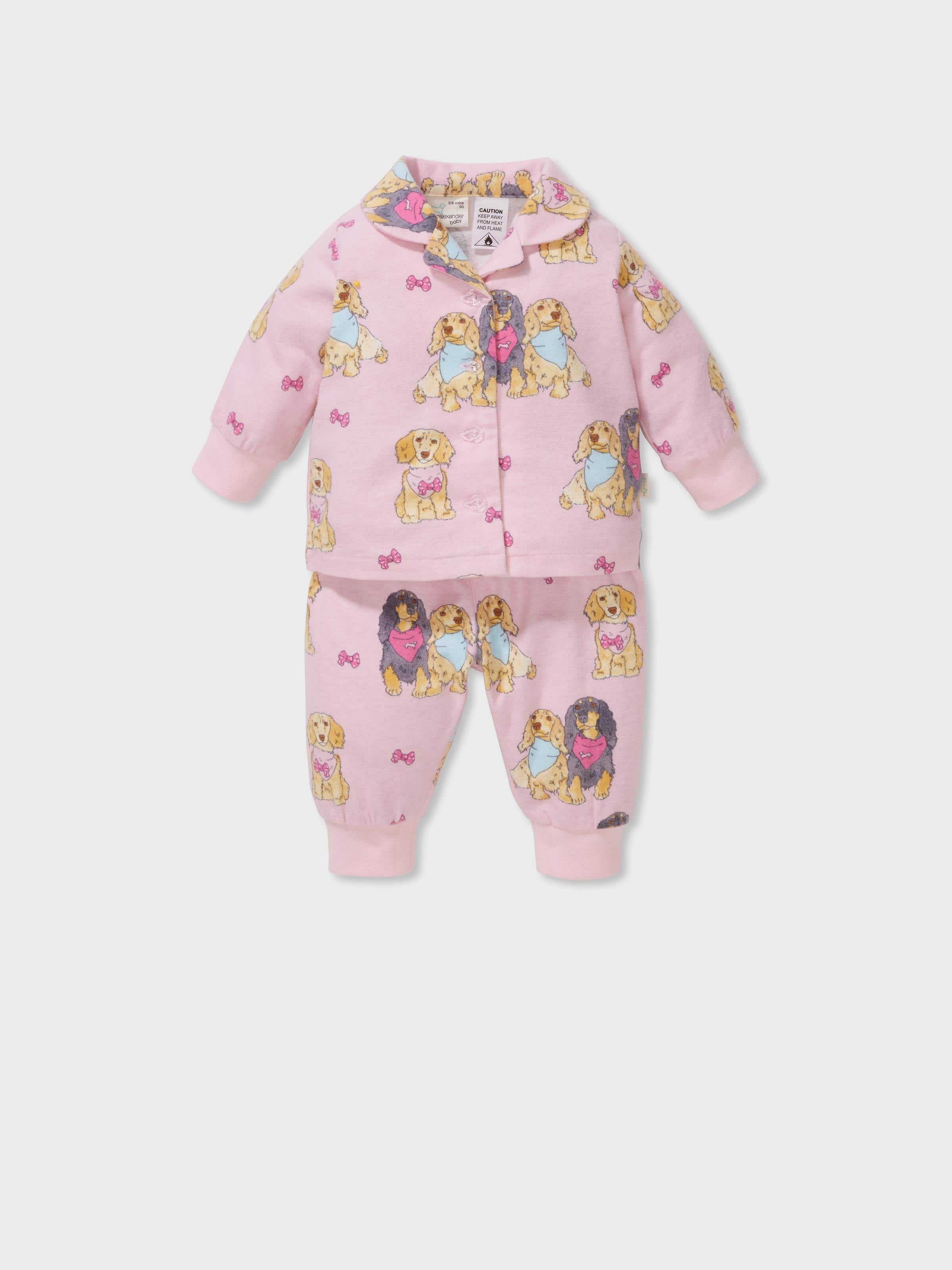Baby Girl 100% Cotton Pink Puppy Long Classic Pj Set