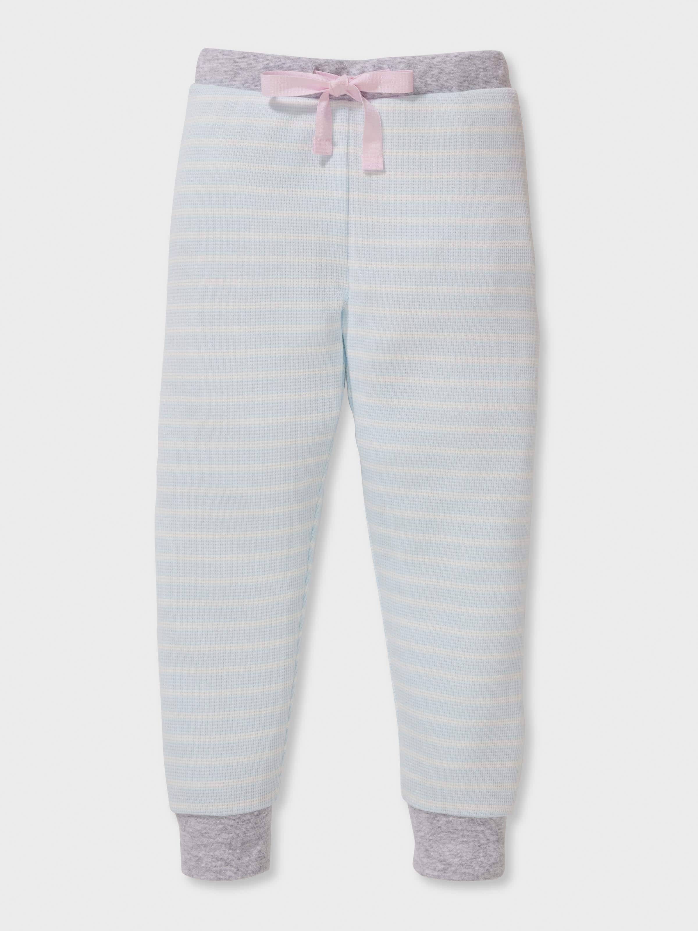 Jnr Girls Blue Stripe Waffle Long Pj Set