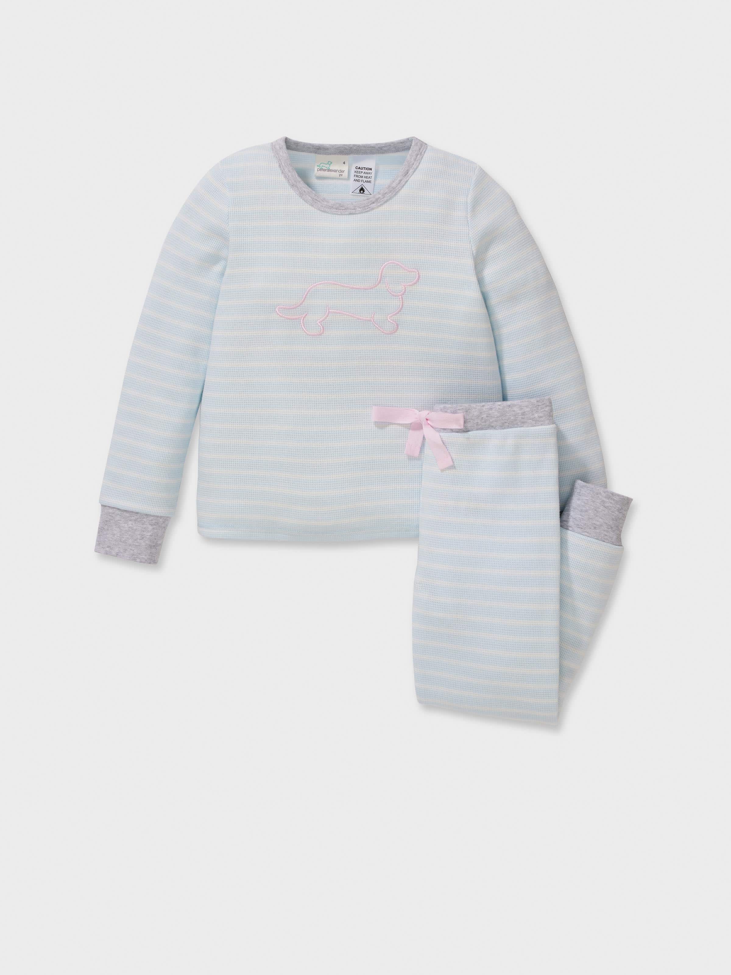 Jnr Girls Blue Stripe Waffle Long Pj Set