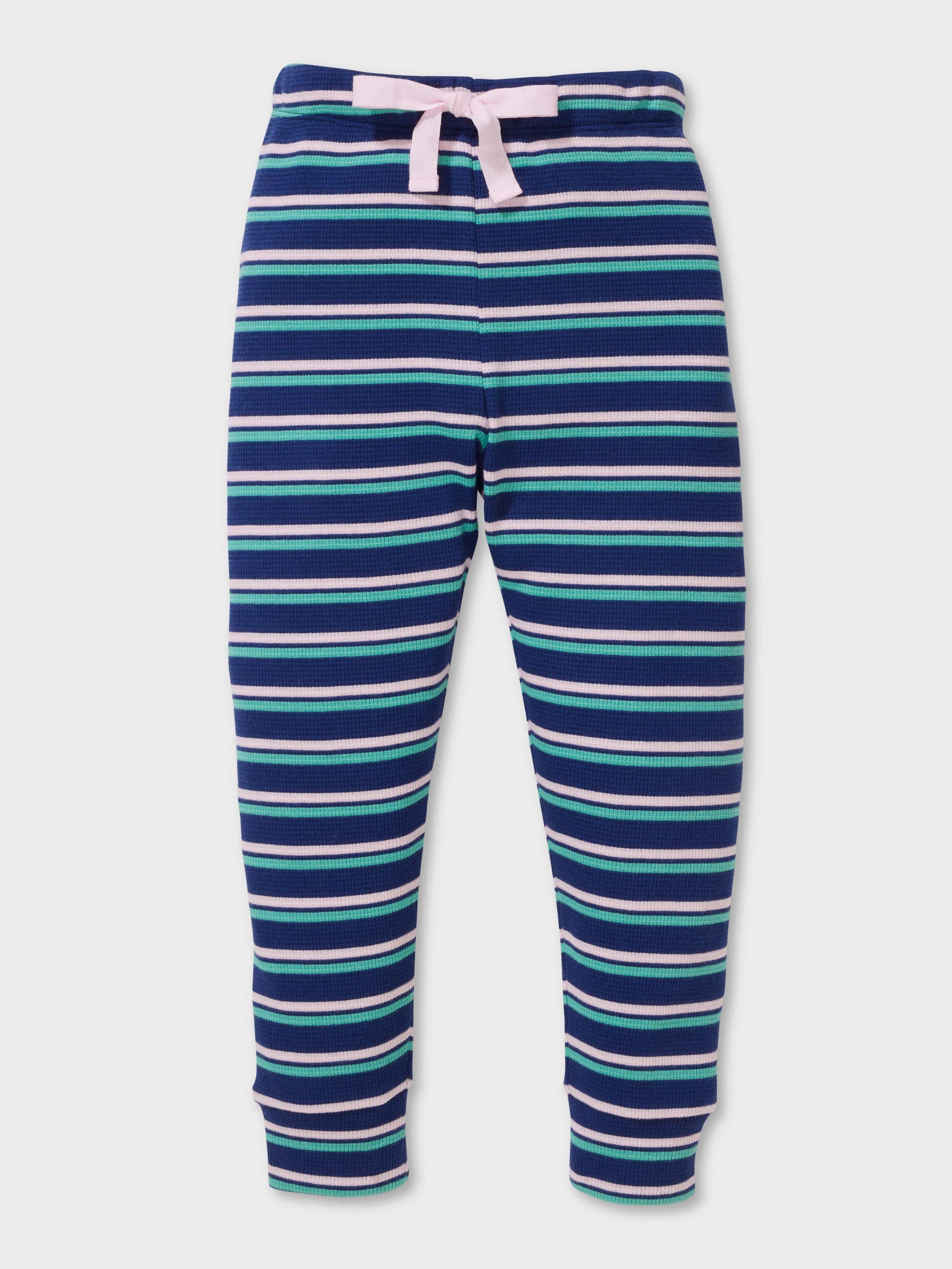 Jnr Girls Navy Waffle Stripe Long Pj Set