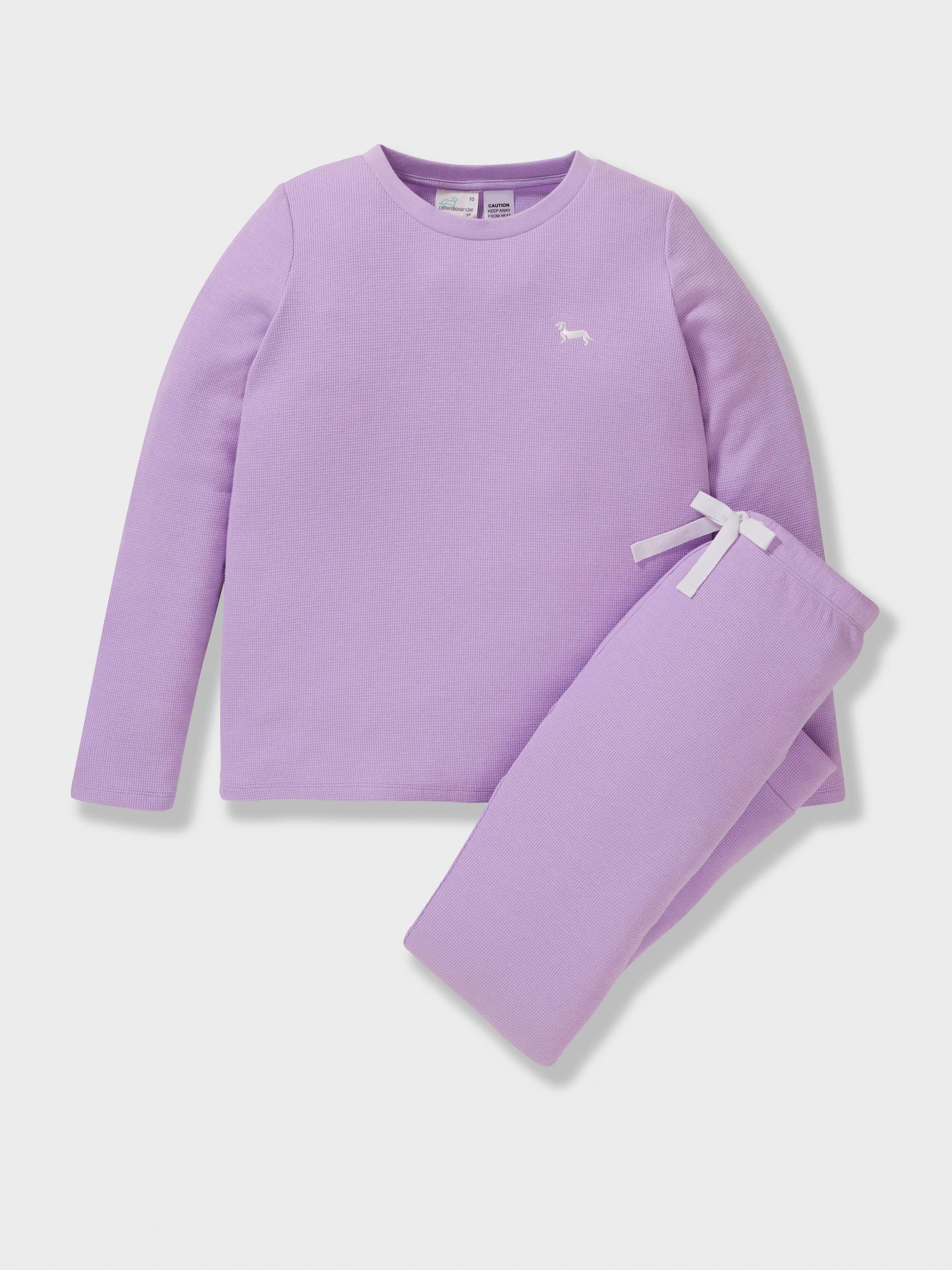 Girls Purple Waffle Knit Long Pj Set
