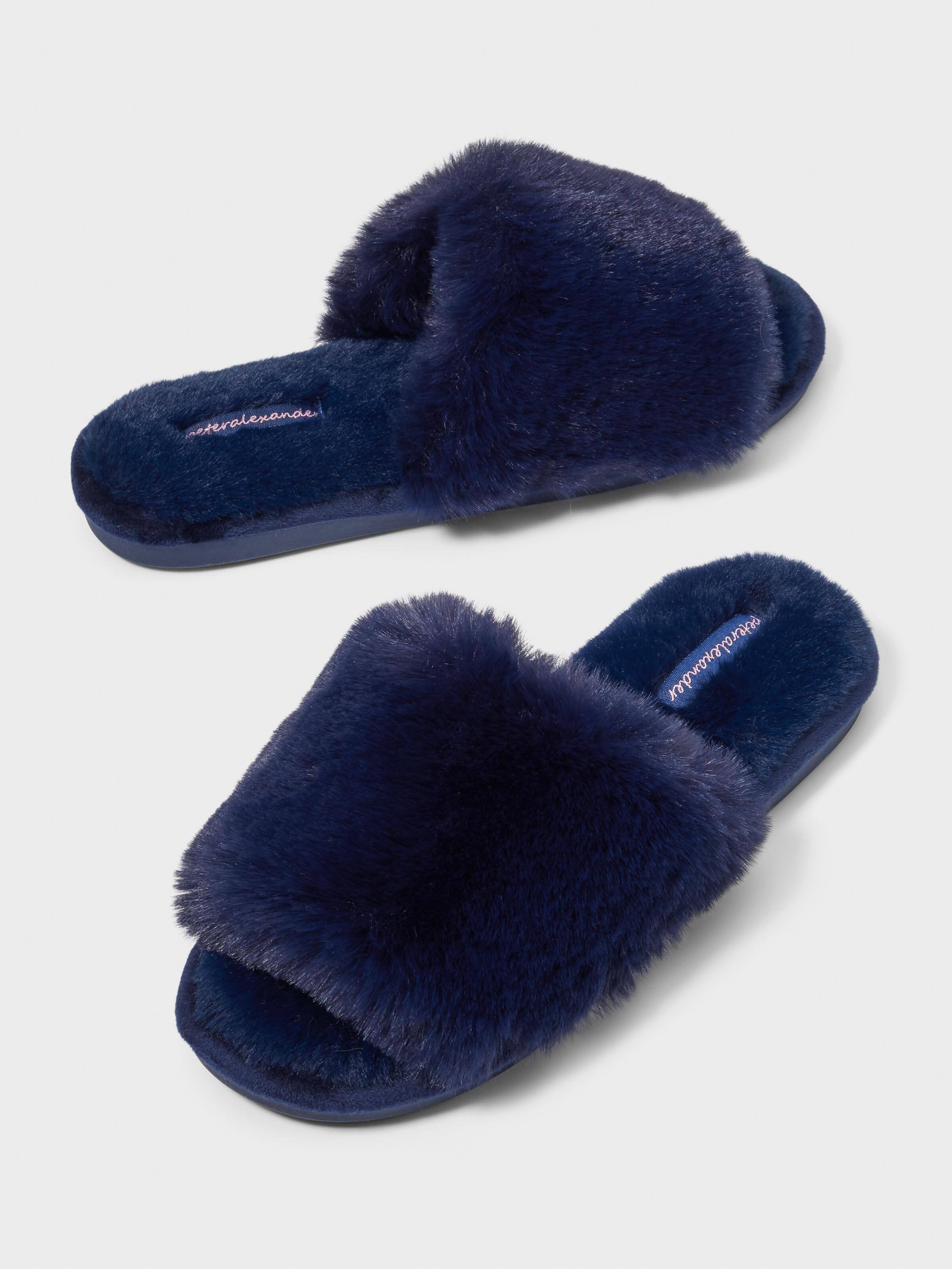 Navy Fur Slide