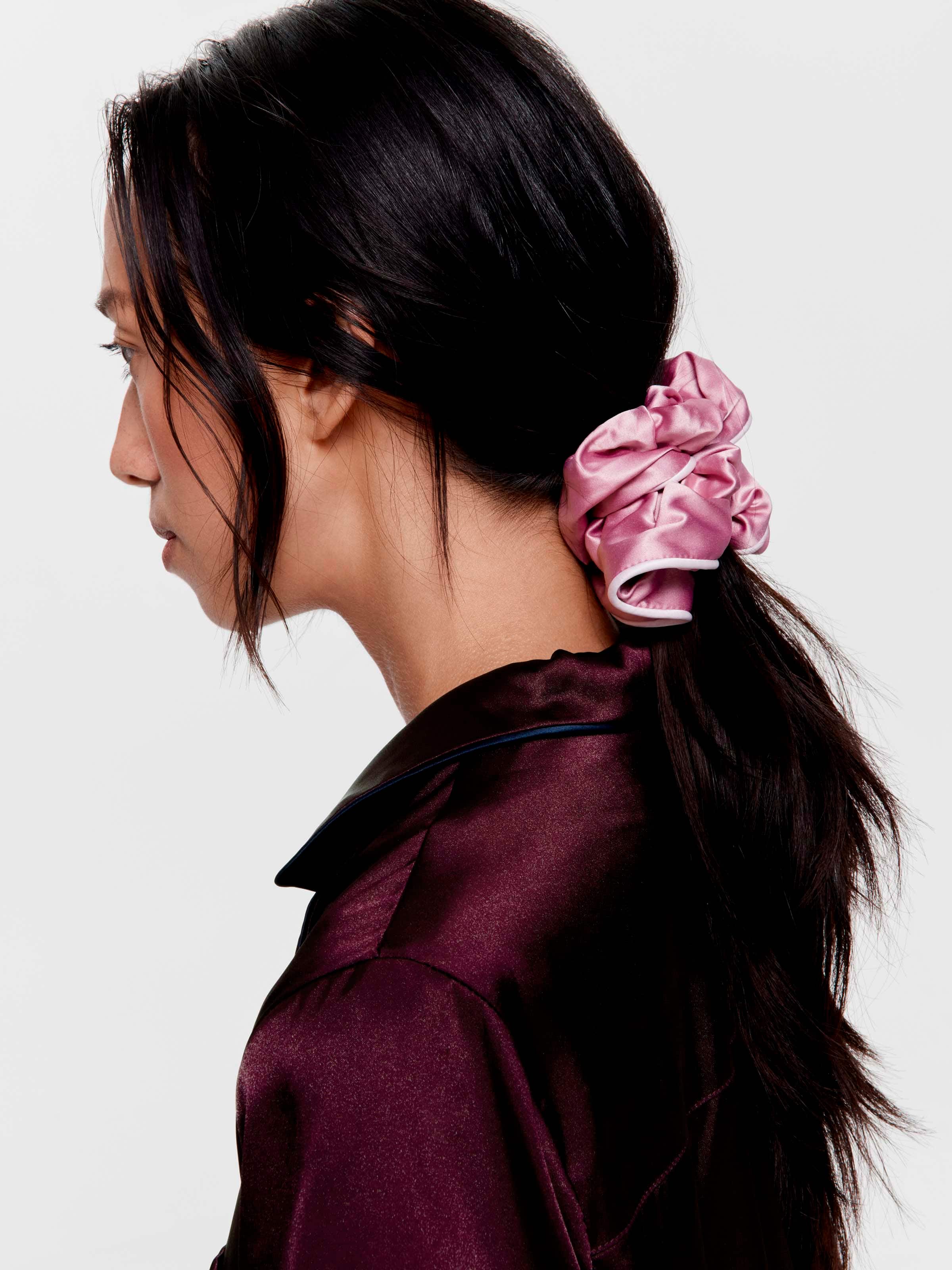 Large Pink Satin Scrunchie