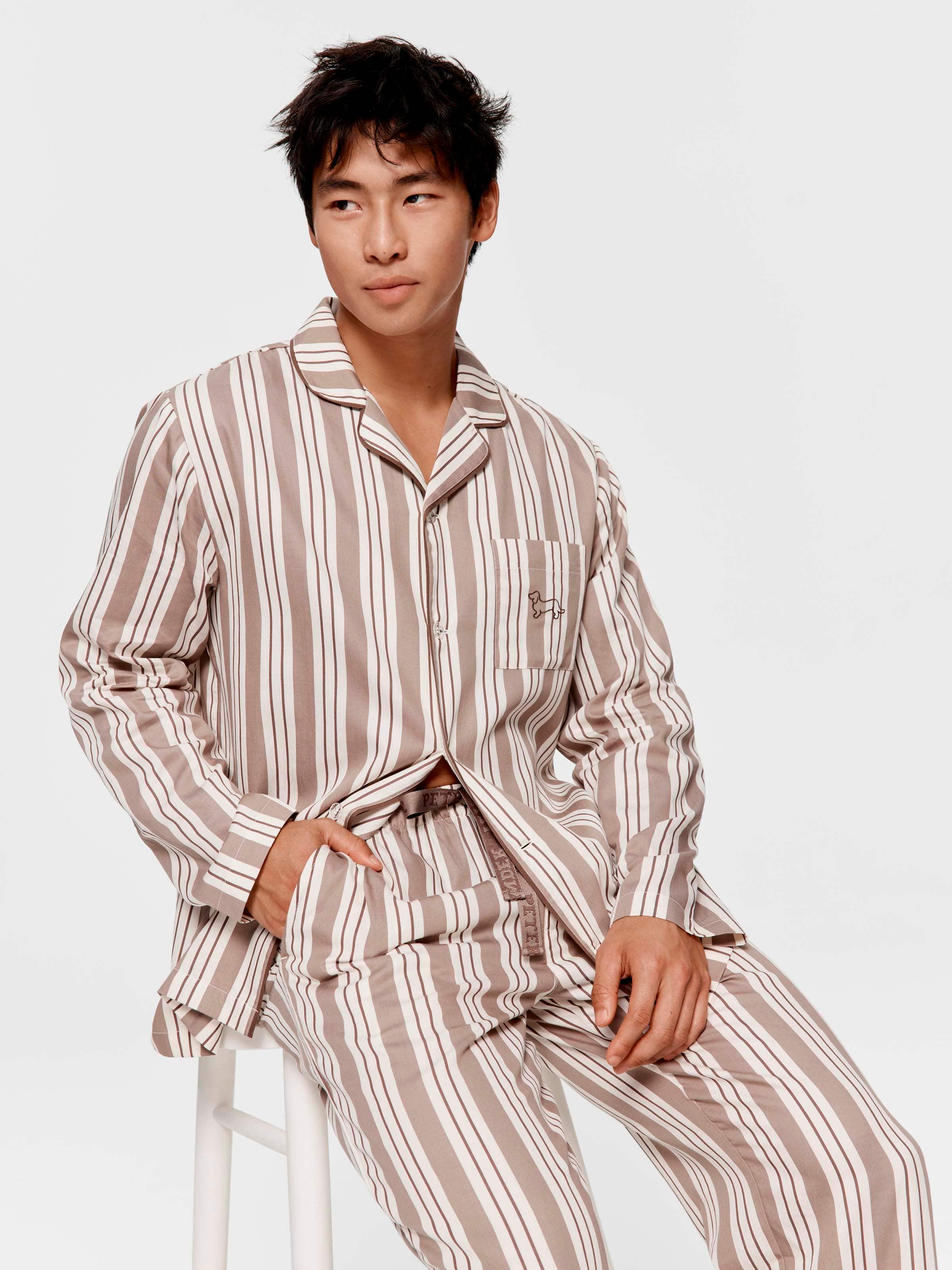 Mocha Stripe 100% Cotton Long Sleeve Classic Pj Set