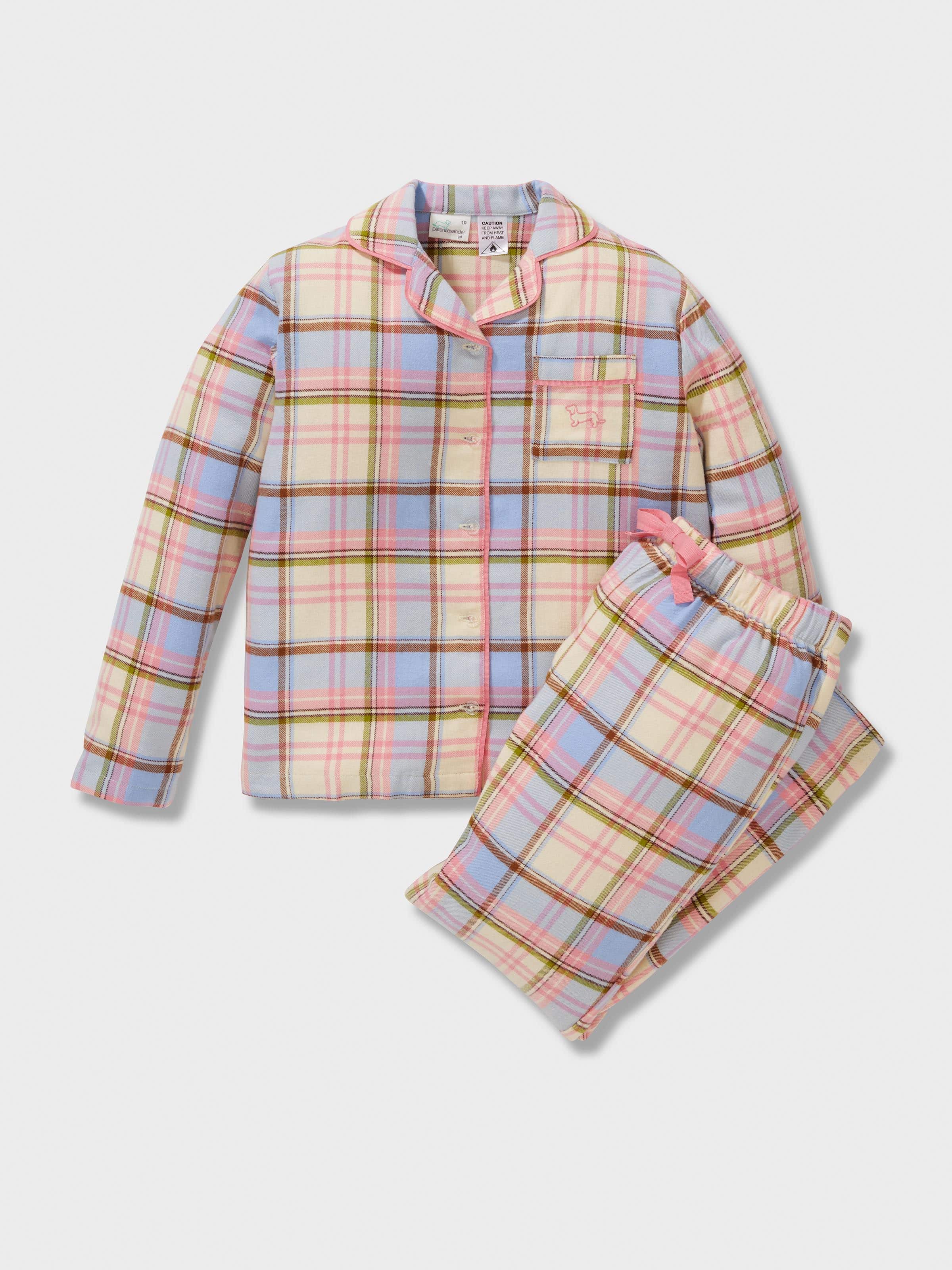 Girls 100% Cotton Flanellette Check Long Classic Pj Set