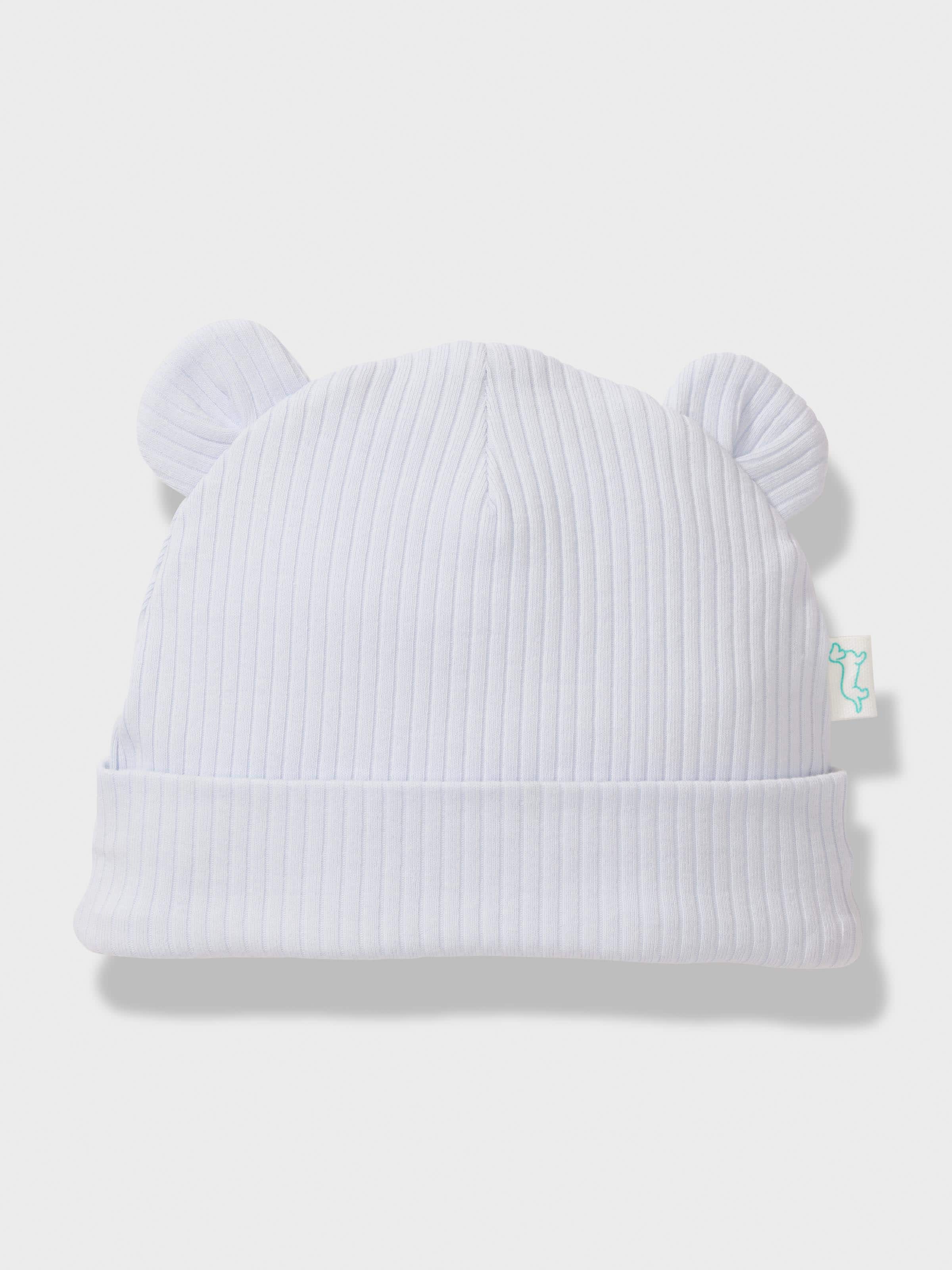 Baby Organics Blue Cotton Rib Beanie & Booties Set